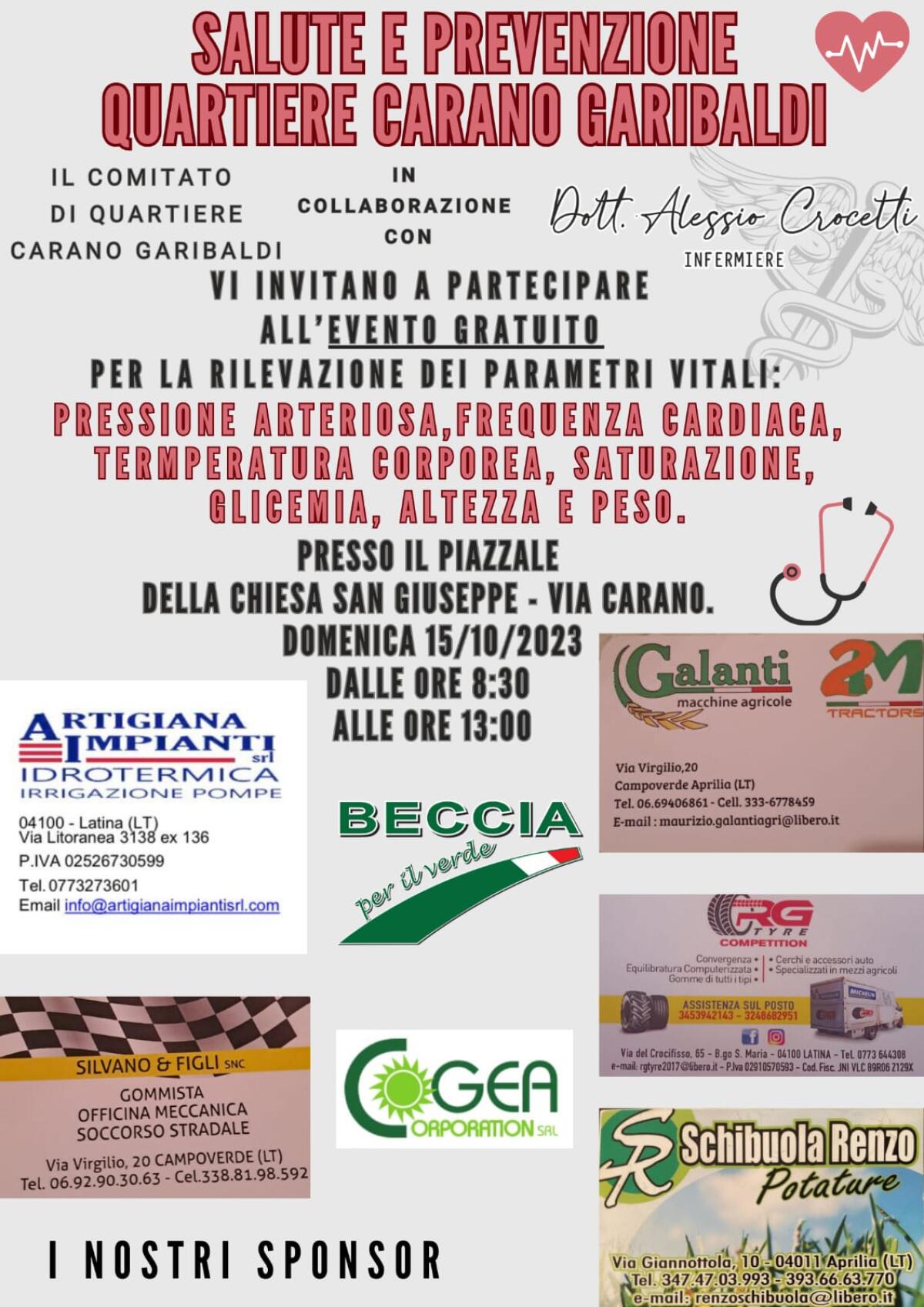 Salute e Prevenzione: domenica 15 Ottobre ad Aprilia un’iniziativa gratuita a cura del Comitato Carano-Garibaldi. - 