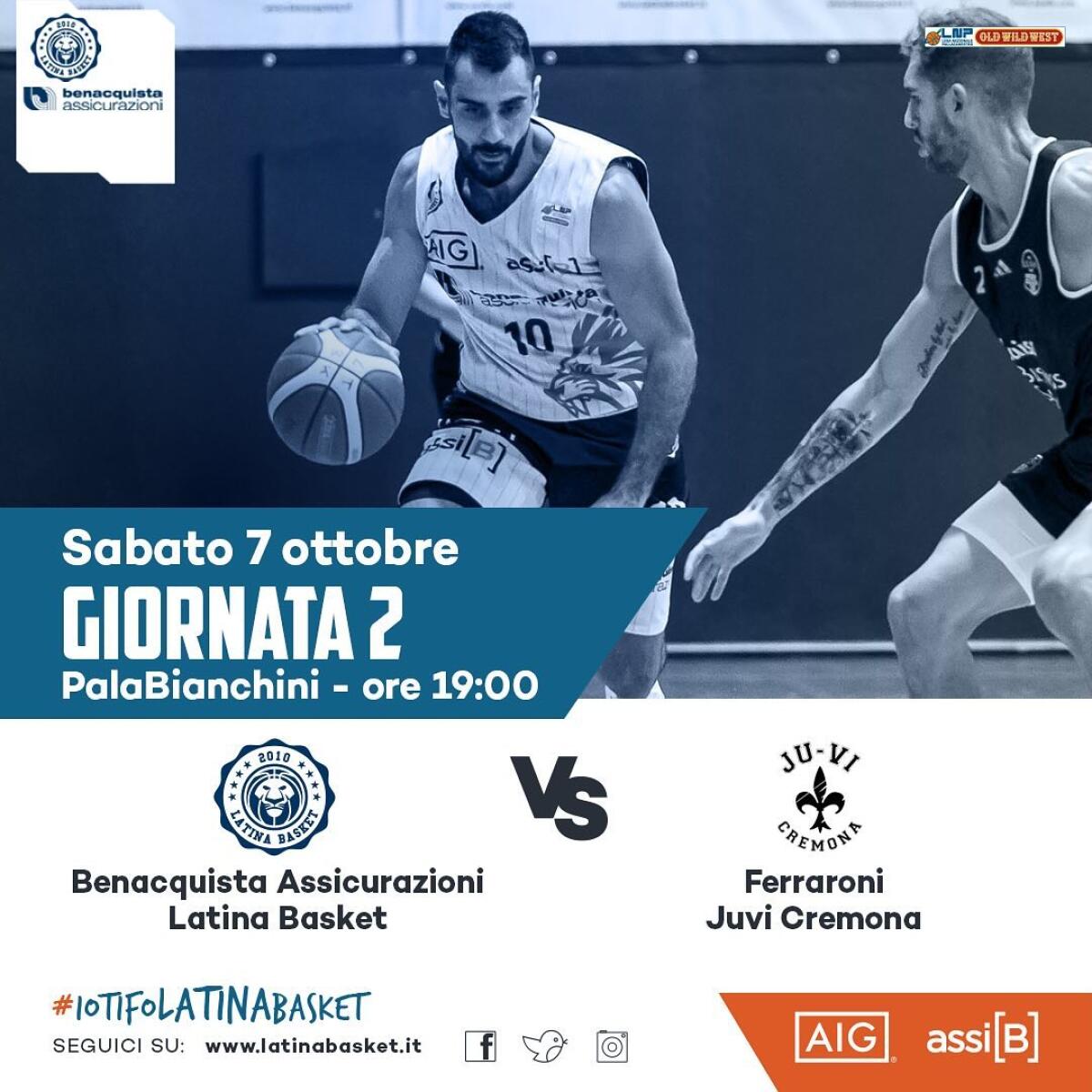 Basket maschile serie A2: al PalaBianchini il Latina questo sabato affronta Juvi Cremona. - 