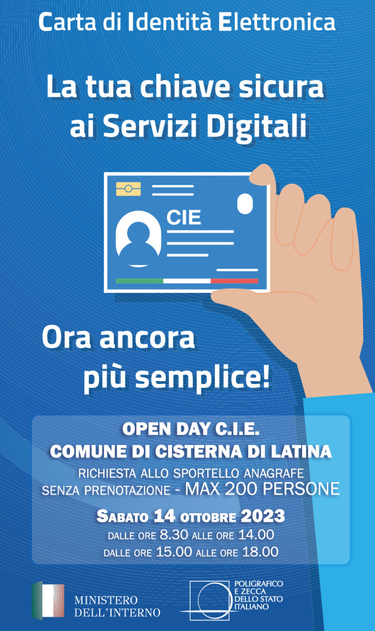 Open Day all’Ufficio Anagrafe di Cisterna per il rilascio della Carta d’identità elettronica senza prenotazione. - 