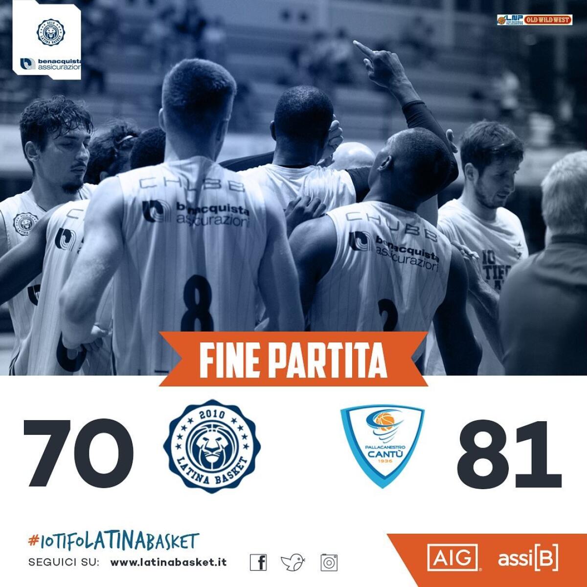 Basket A2: Latina battuta 70-81 da Cantù. Domenica sfida contro Rieti. - 