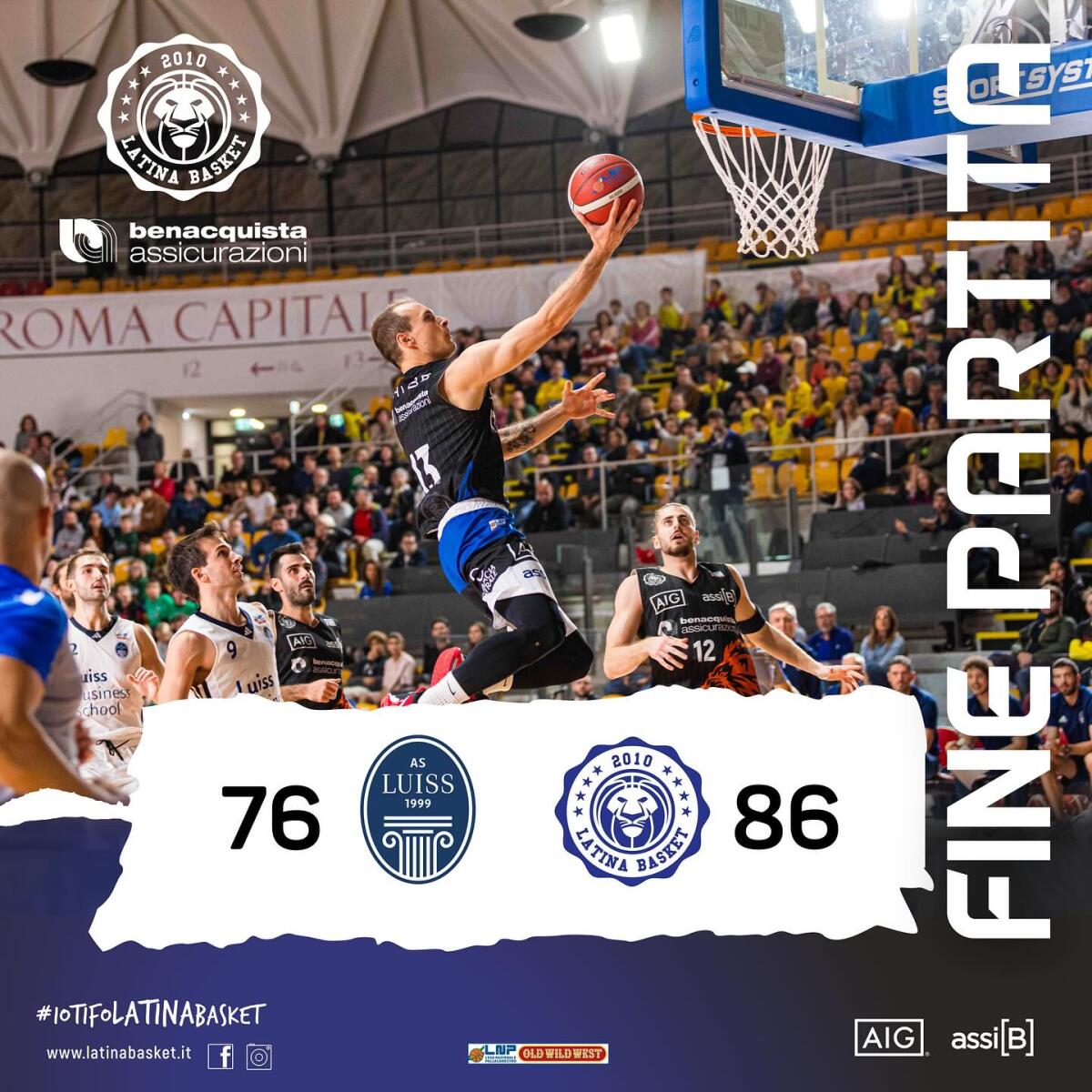 Basket A2: Latina nel turno infrasettimanale festivo conquista il primo successo contro la Luiss Roma. - 