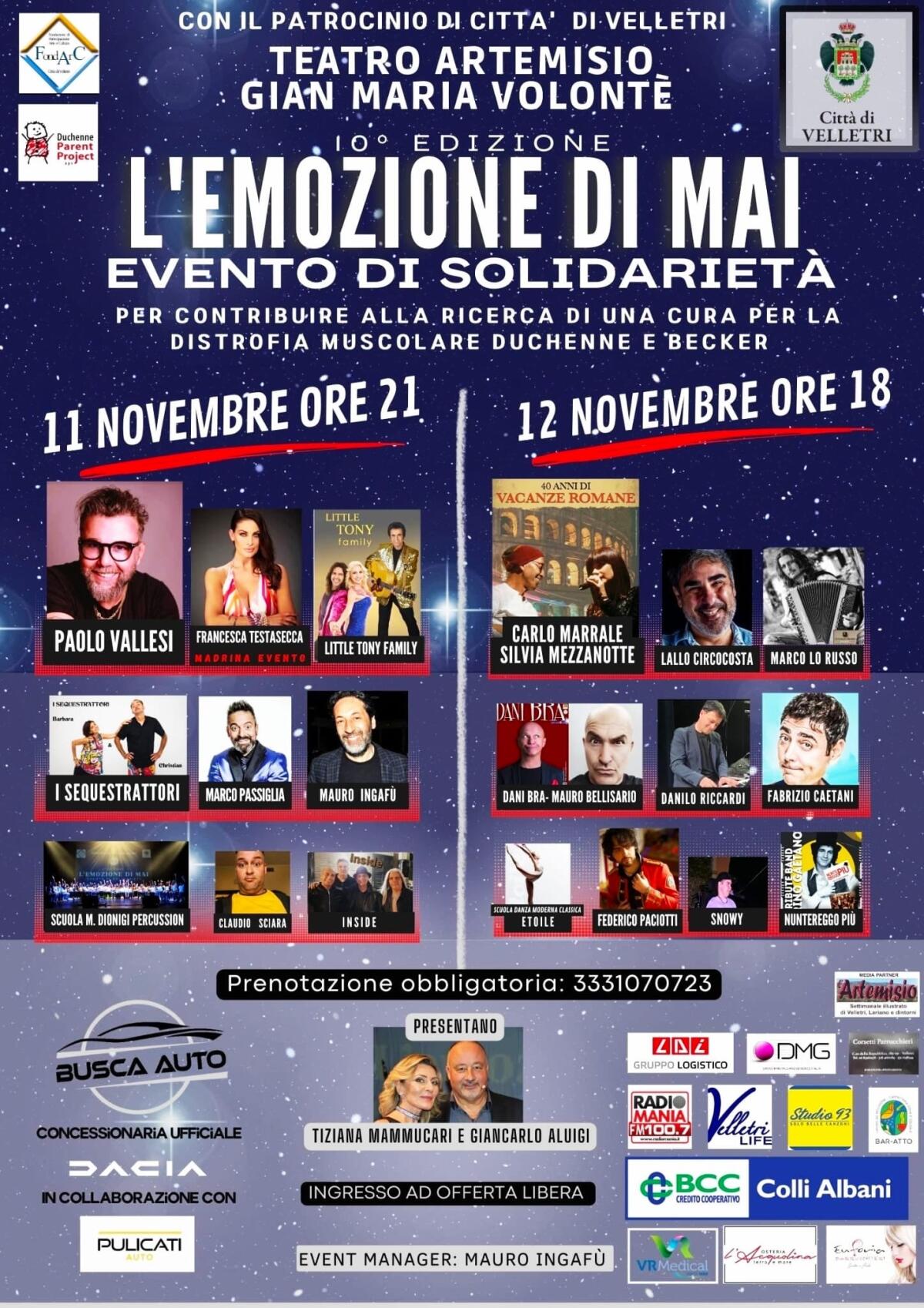 "L’Emozione di mai": al Teatro Artemisio di Velletri questo fine settimana due serate per la beneficenza. - 