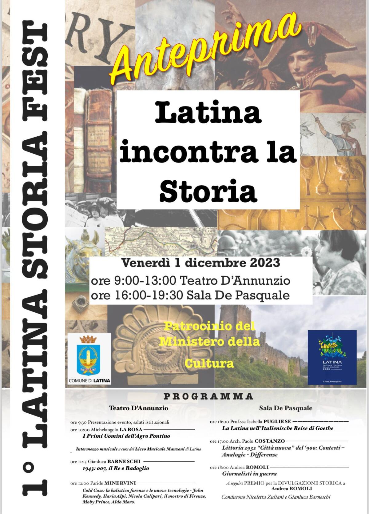“Latina incontra la storia”: questo venerdì 1° dicembre l’anteprima del Latina StoriaFest. - 