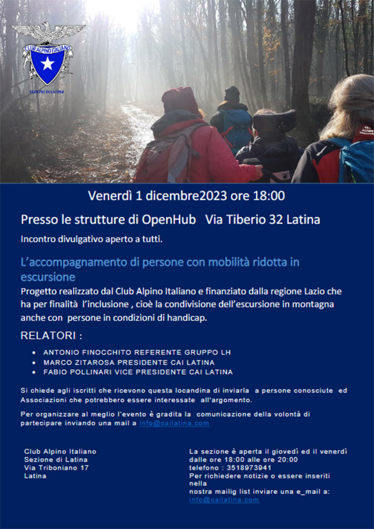 “L’accompagnamento di persone con mobilità ridotta in escursione”: a Latina un incontro divulgativo del Cai. - 