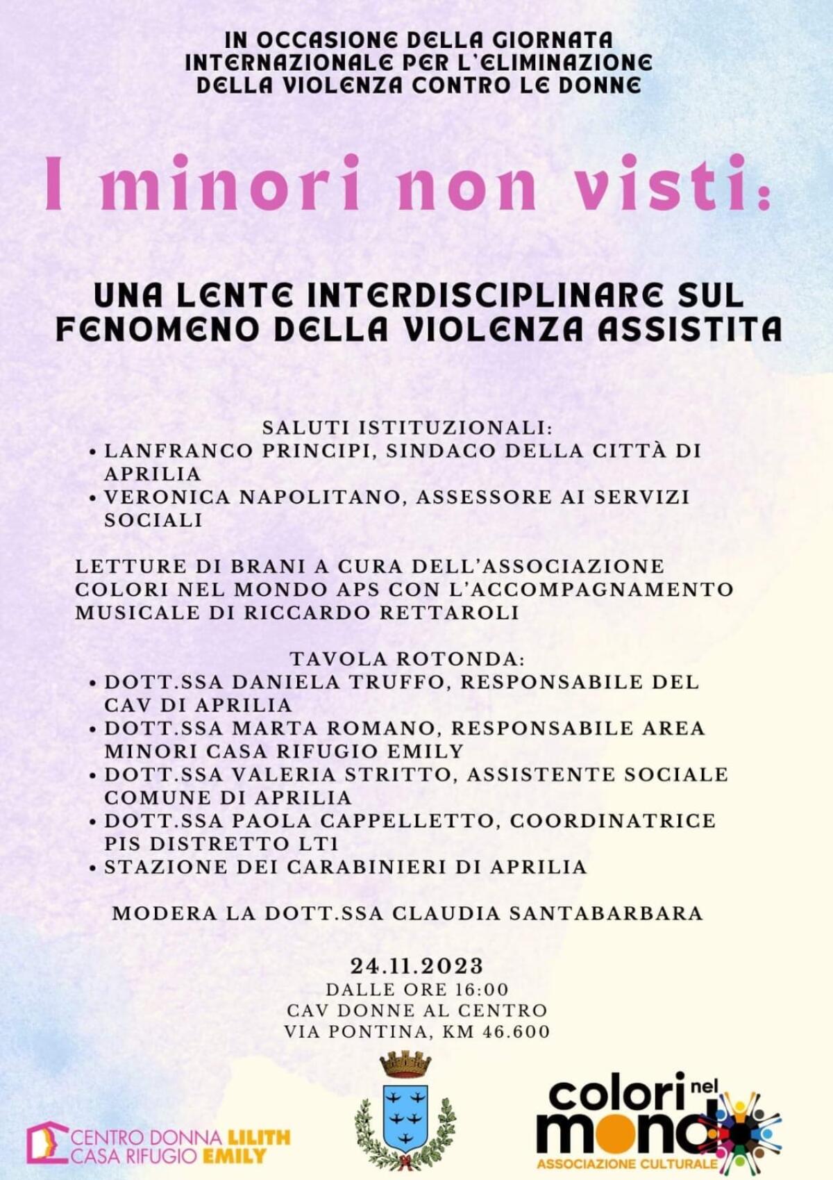 Ad Aprilia l’incontro “I minori non visti. Una lente interdisciplinare sul fenomeno della violenza assistita” - 
