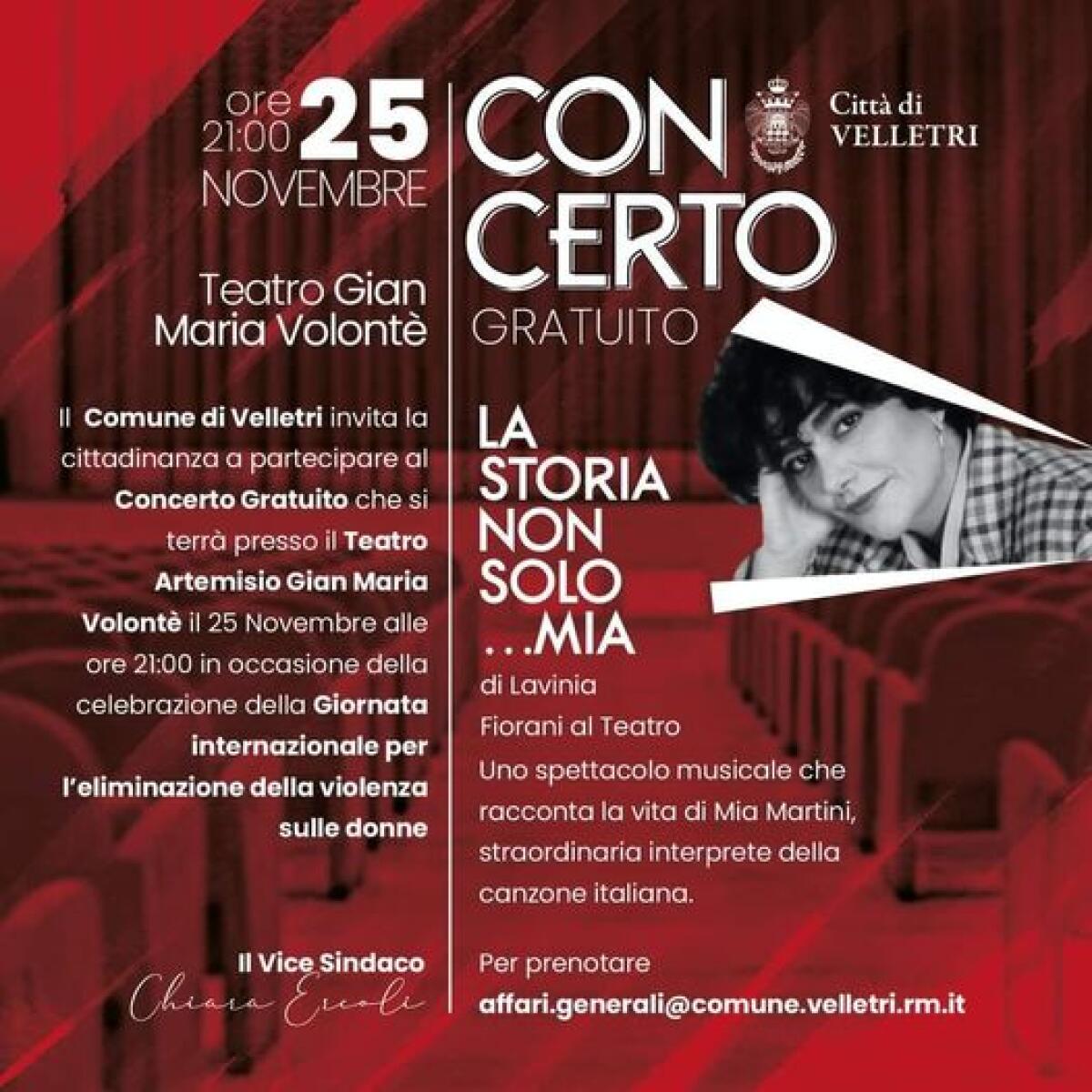 “La storia non solo…Mia”: concerto a Velletri per la Giornata internazionale per l'eliminazione della violenza sulle donne - 