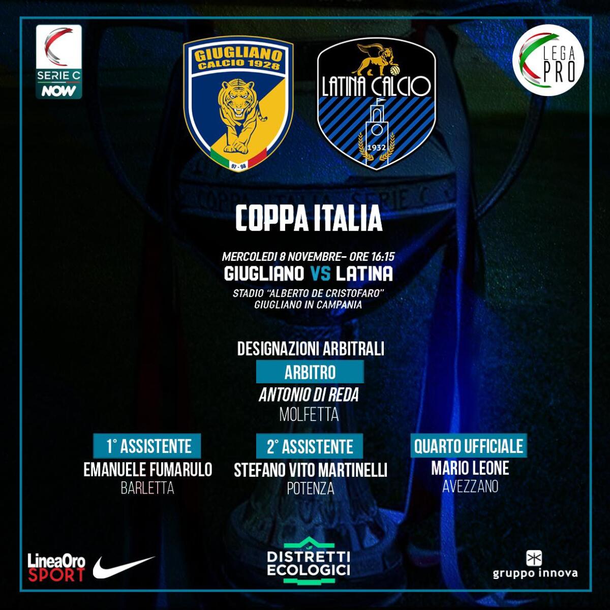 Calcio di Lega Pro, secondo turno di Coppa Italia: Latina questo mercoledì scende in campo contro il Giugliano. - 