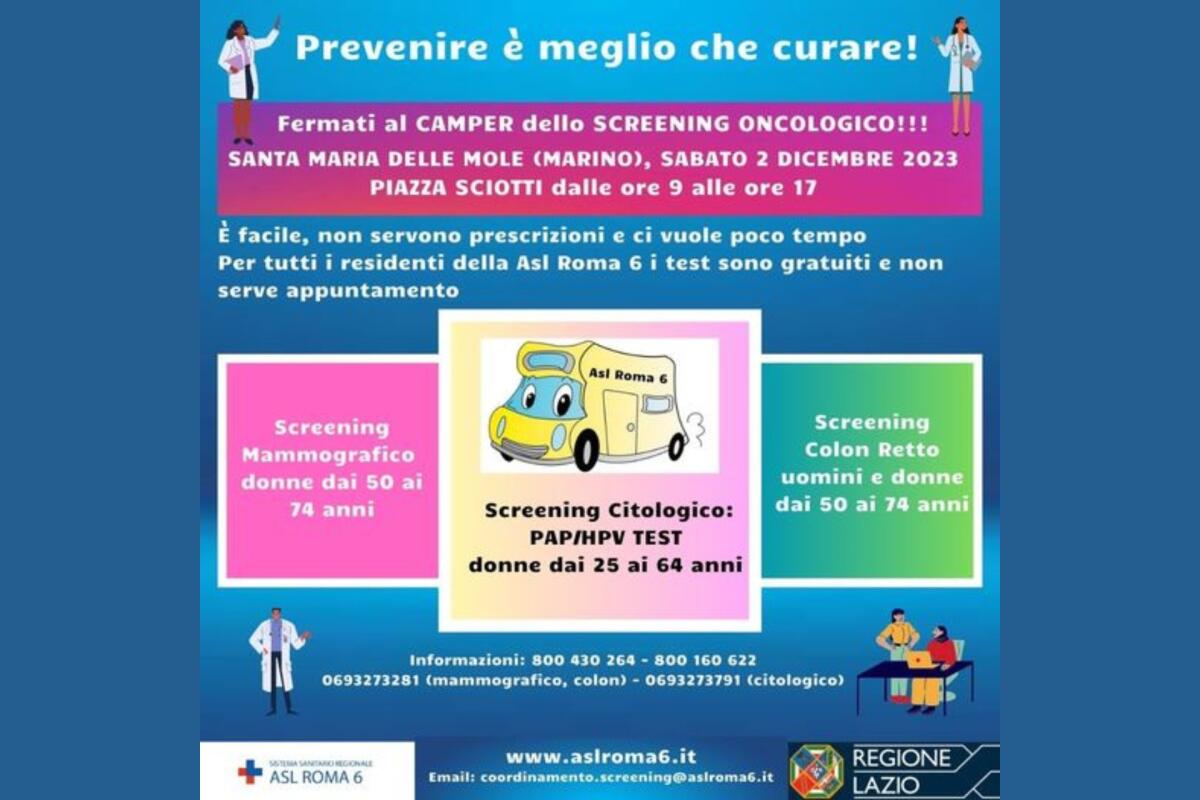 Screening Oncologici della Asl Roma6: questo sabato appuntamento a Marino. - 