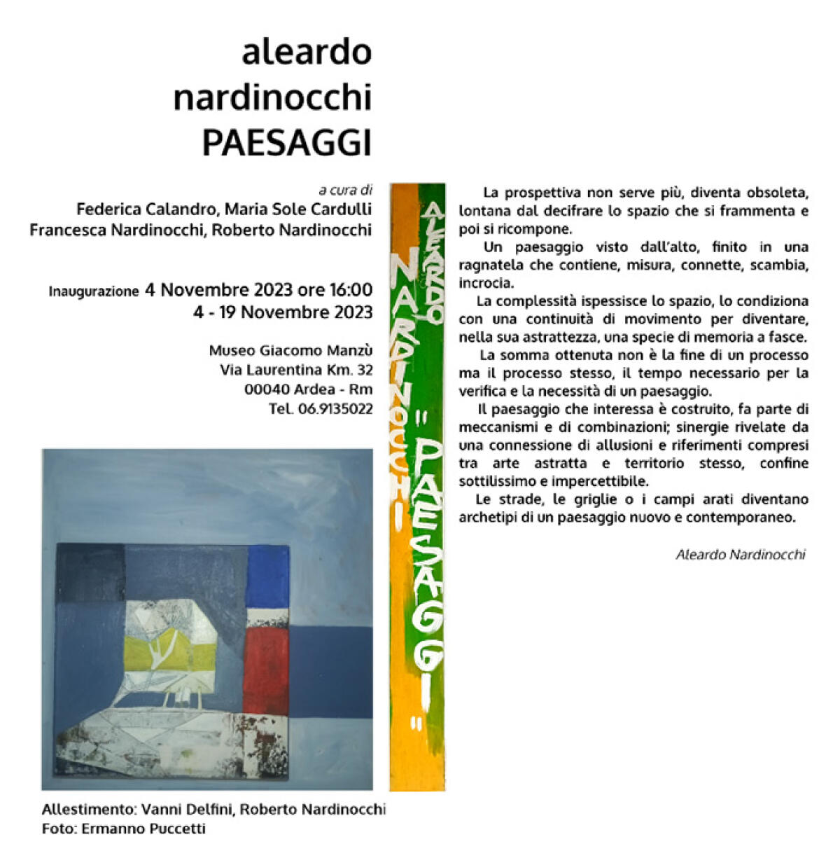 Sino al prossimo 19 Novembre al Museo “Manzù” di Ardea la mostra “Aleardo Nardinocchi. Paesaggi”. - 