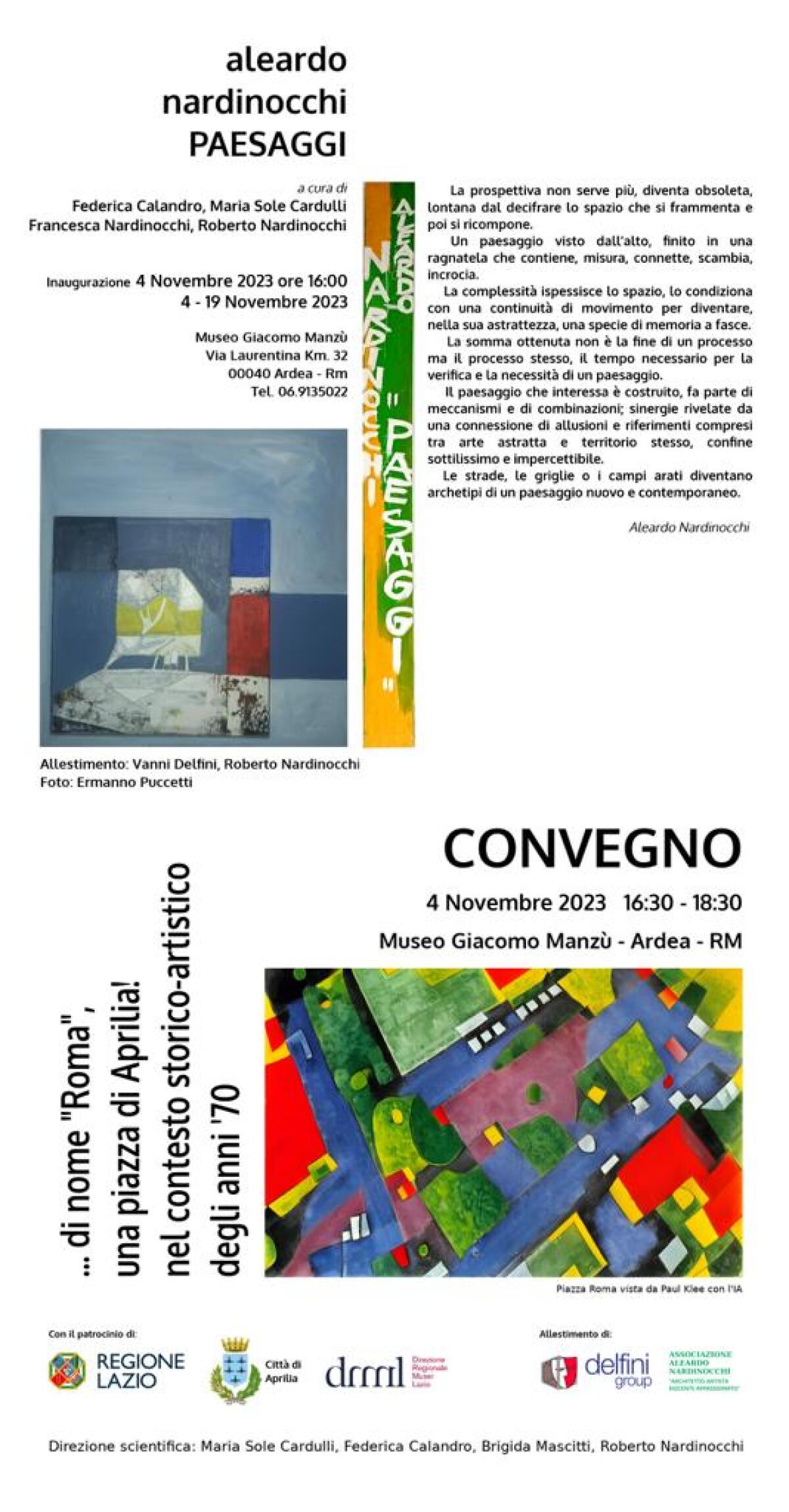 Al Museo “Manzù” di Ardea un convegno sulla riprogettazione di Piazza Roma ad Aprilia e la mostra “Aleardo Nardinocchi. Paesaggi”. - 