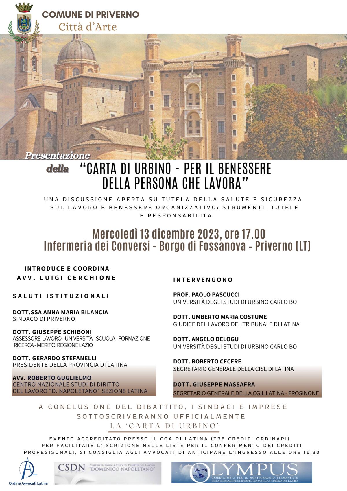 A Priverno la Carta di Urbino per il benessere della persona che lavora - 