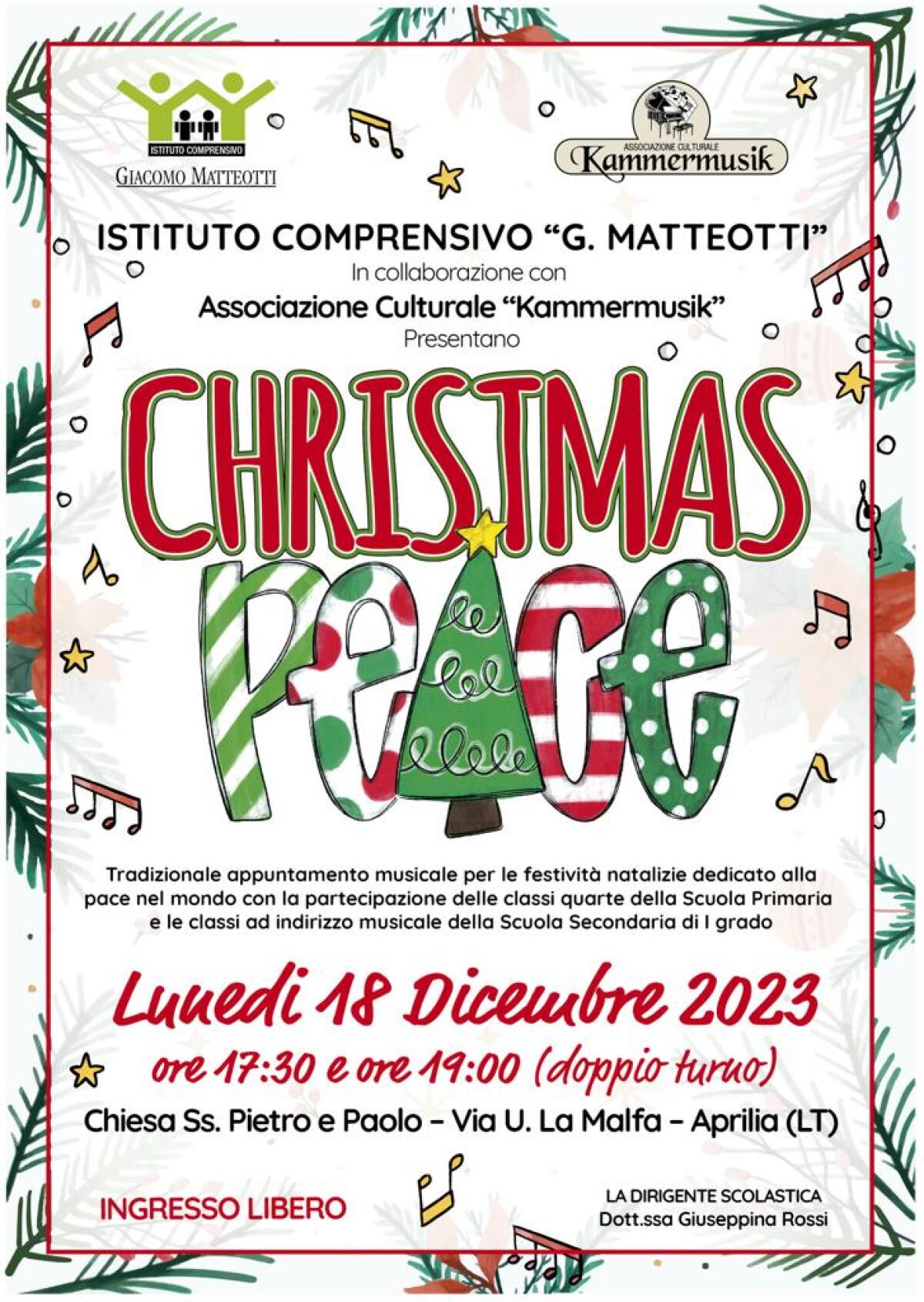 “Christmas Peace”: lunedì 18 dicembre il tradizionale concerto di Natale dell’Istituto “Matteotti” di Aprilia. - 