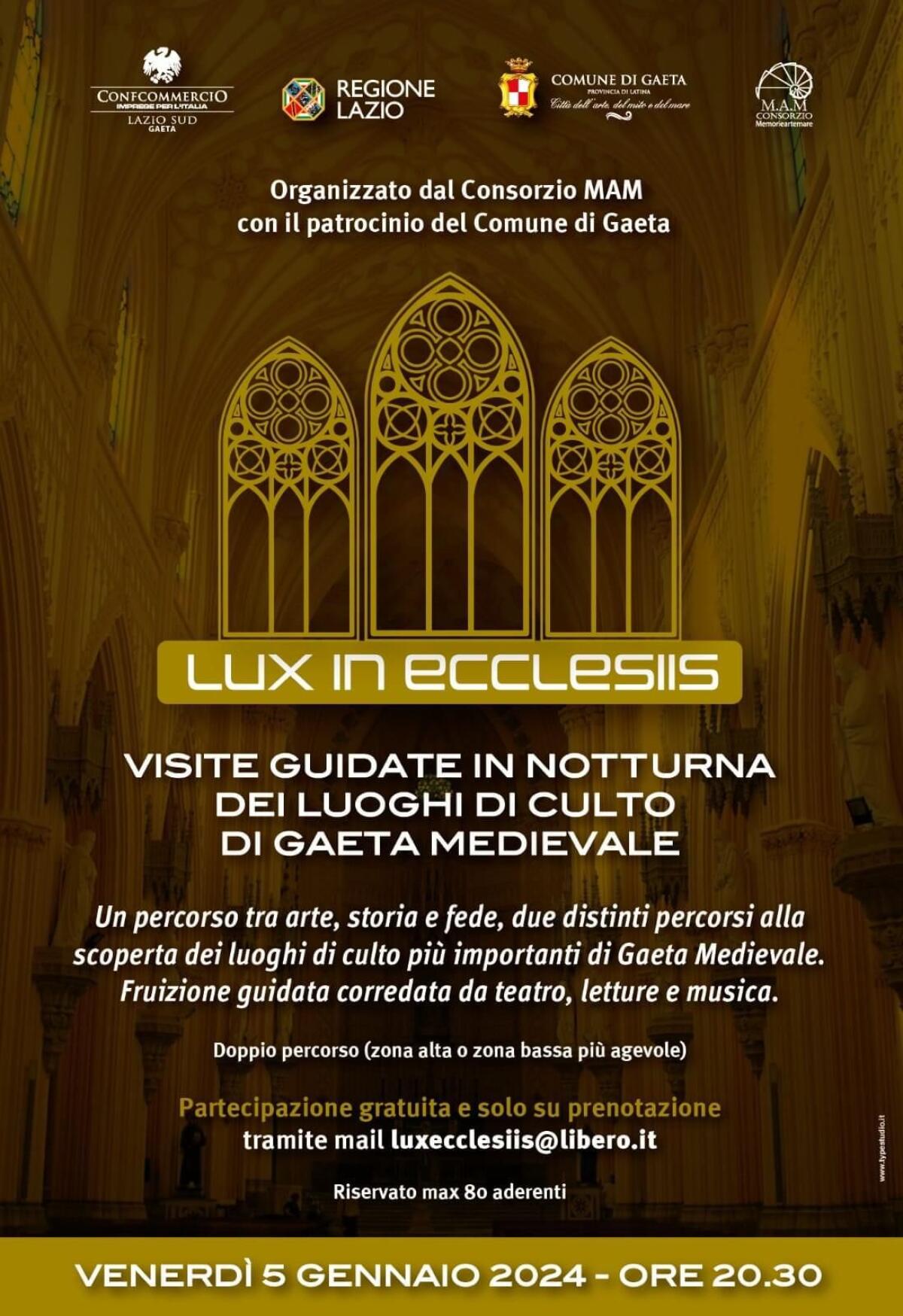“Lux in Ecclesiis”, venerdì 5 Gennaio la notte bianca delle chiese illuminerà Gaeta. - 