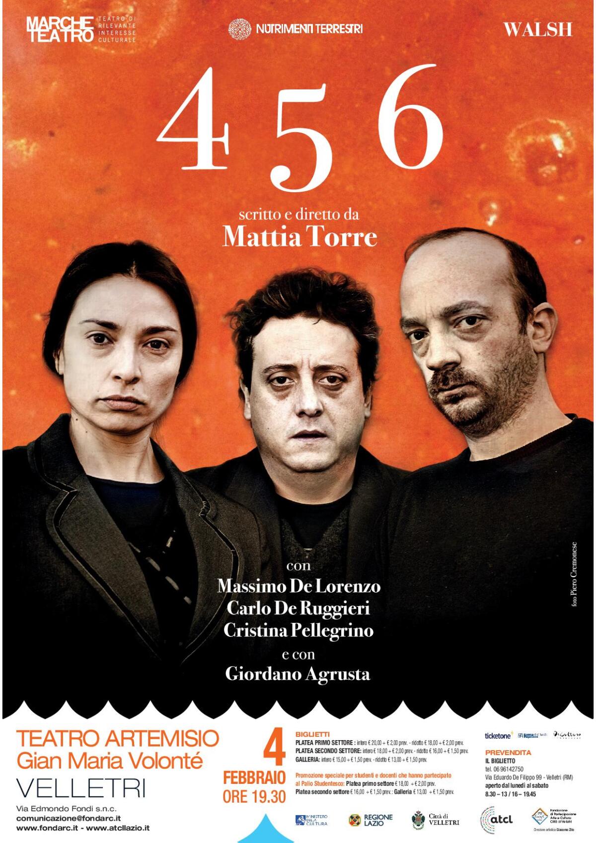 Domenica 4 febbraio al Teatro Artemisio-Volontè di Velletri lo spettacolo “4 5 6” di Mattia Torre. - 