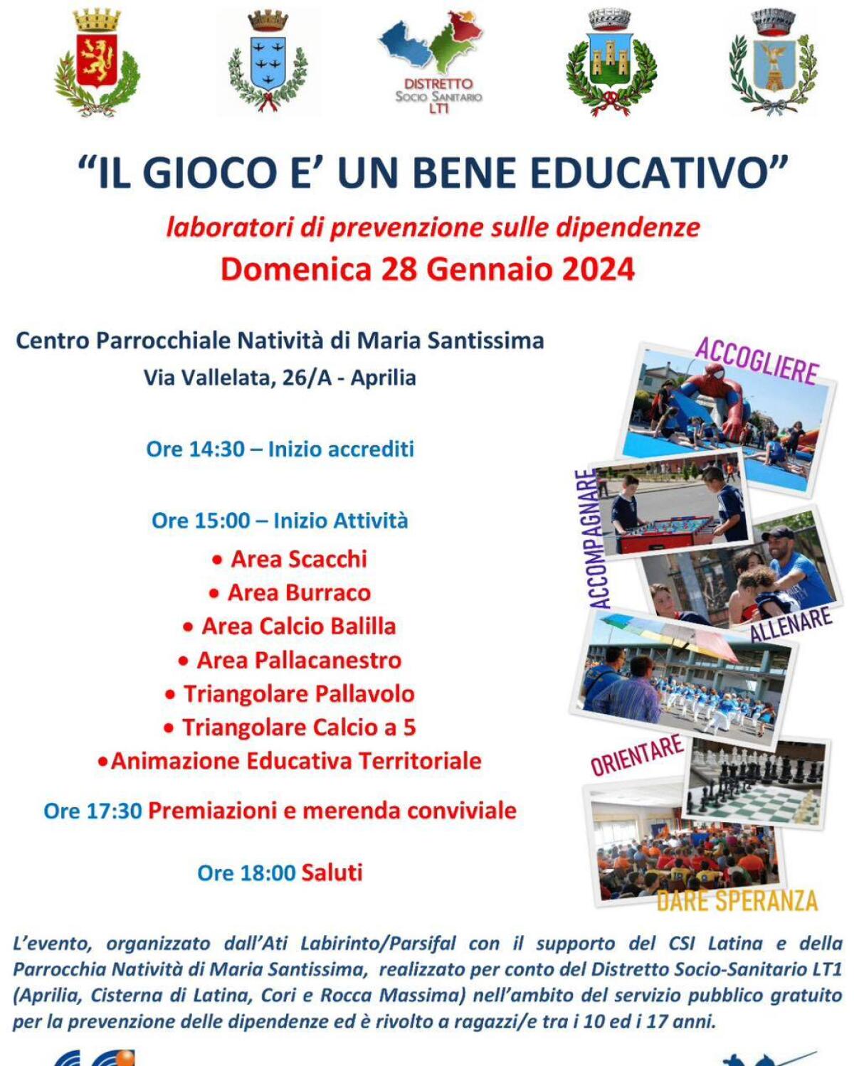 Prevenzione delle dipendenze dal gioco: questa domenica a Vallelata, ad Aprilia, un evento rivolto ai giovani tra i 10 e i 17 anni. - 