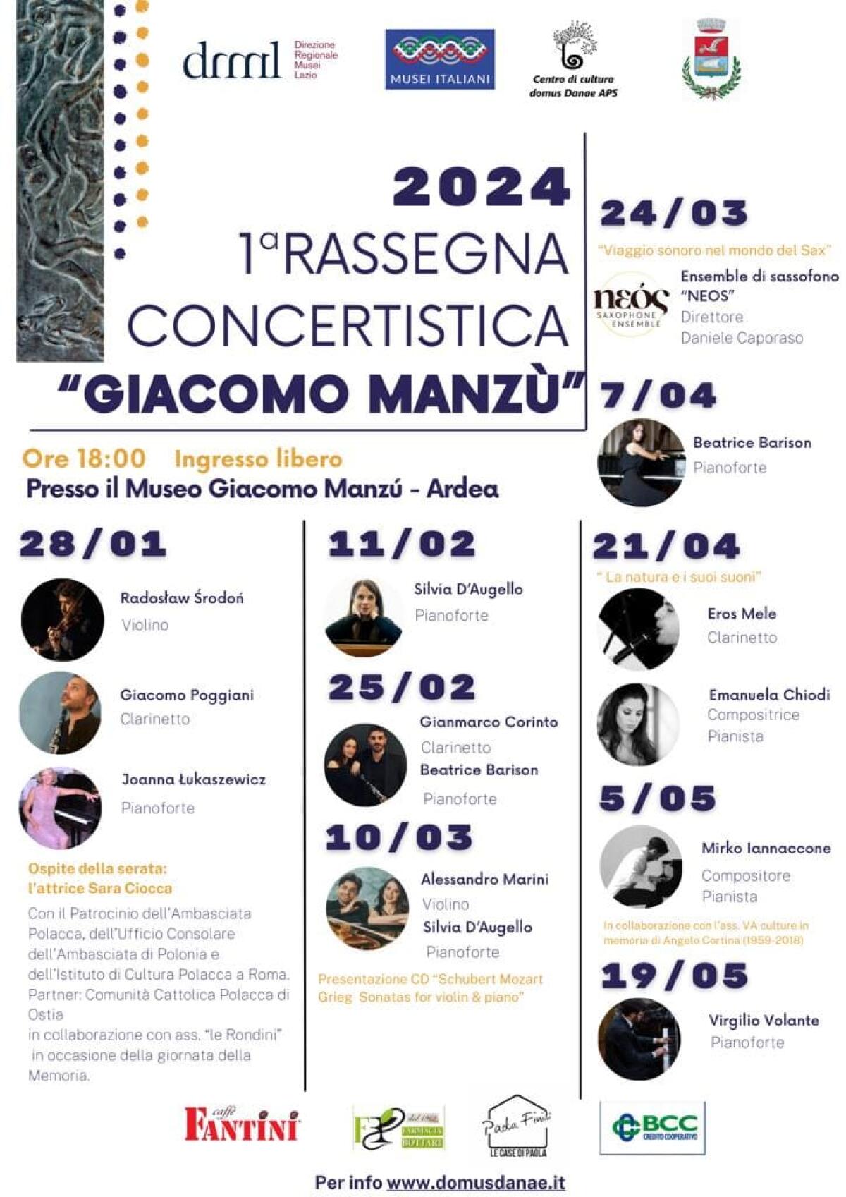ARDEA - Al via la prima rassegna concertistica “Giacomo Manzù” del Centro di cultura “Domus Danae”. - 
