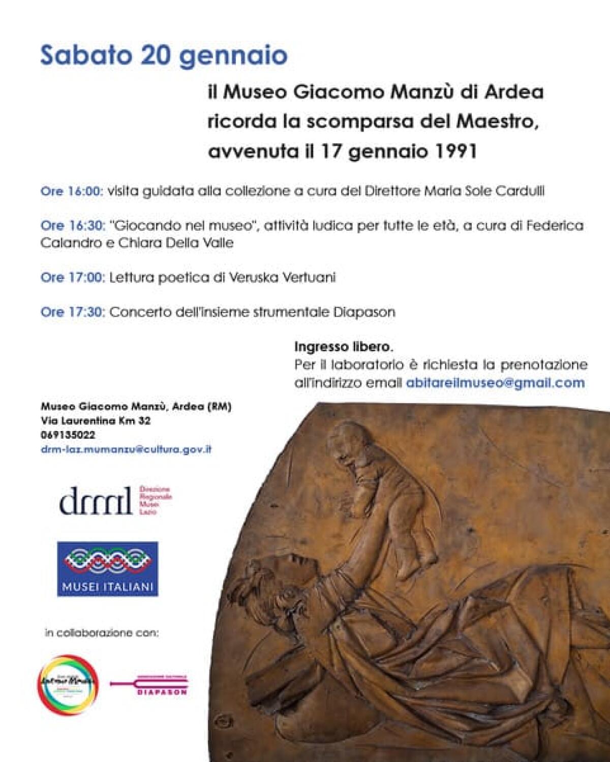 Il Museo “Giacomo Manzù” di Ardea questo sabato ricorda la scomparsa del Maestro, avvenuta il 17 Gennaio 1991. - 