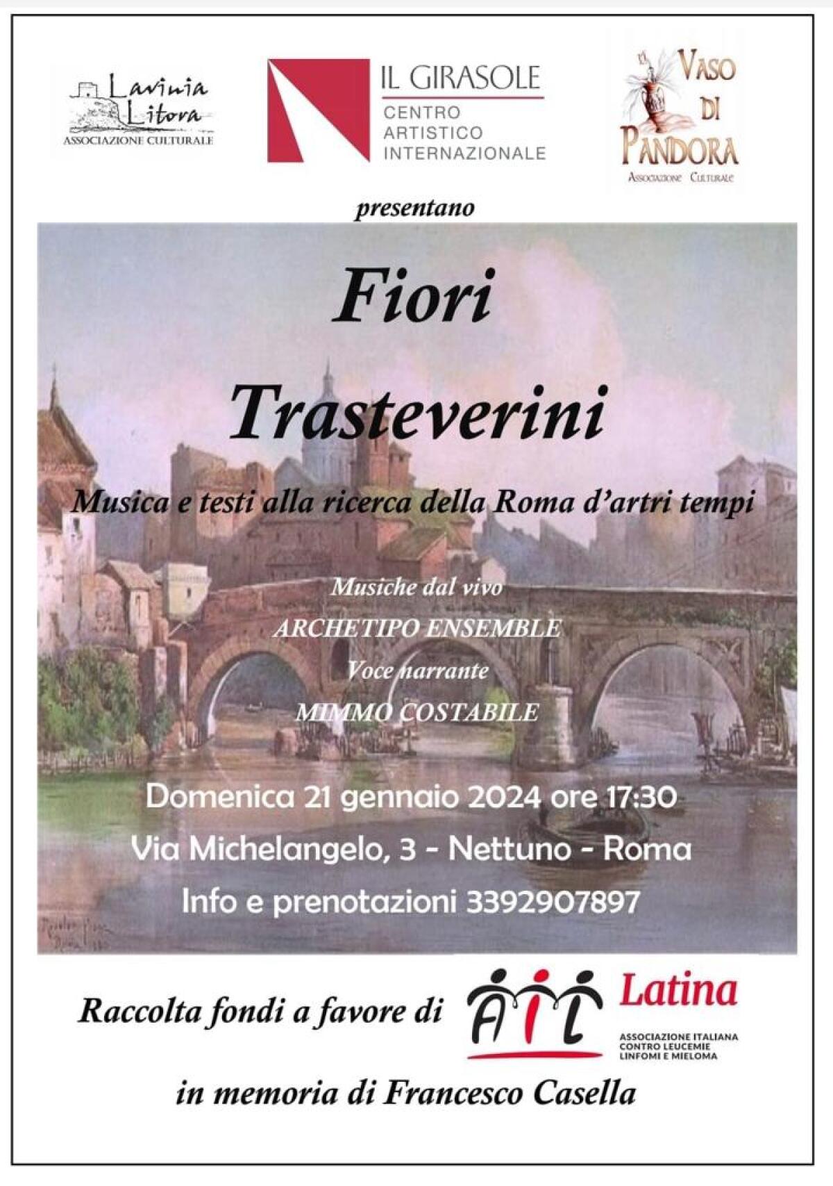 “Fiori Trasteverini” questa domenica a Nettuno l’Archetipo Ensamble in concerto per raccogliere fondi a favore dell’Ail. - 