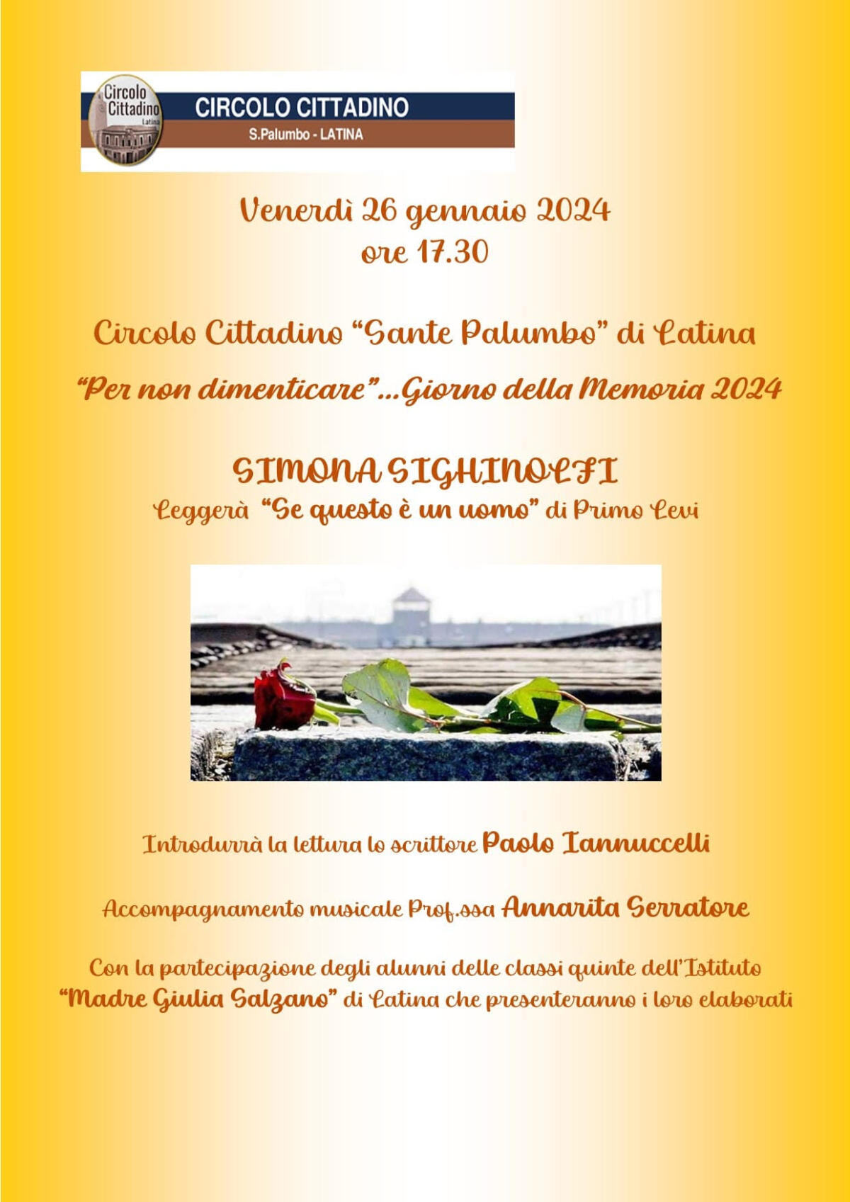 Giornata della Memoria a Latina: l'attrice e regista Simona Sighinolfi legge “Se questo è un uomo” di Primo Levi - 