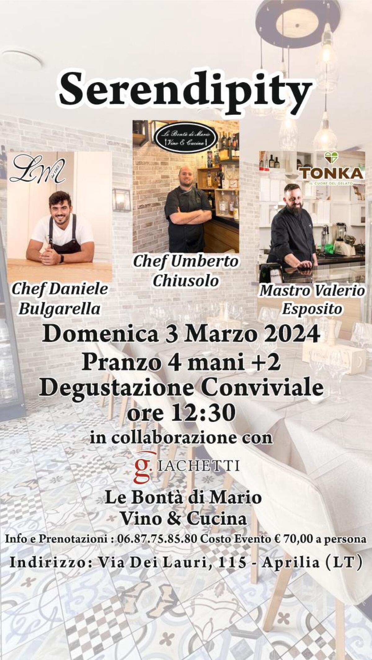 "Serendipità", ad Aprilia una degustazione conviviale a 4 mani - 