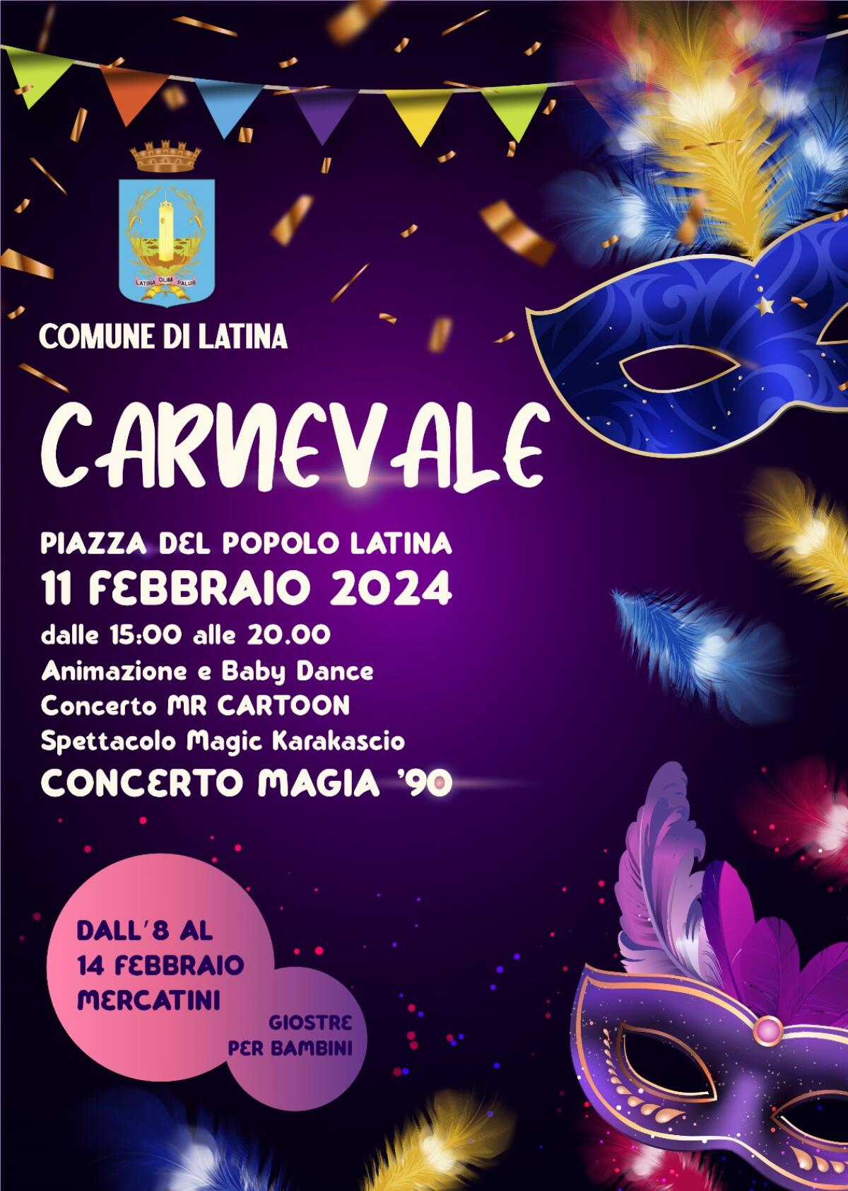 Festa in piazza e mercatini a Latina per il Carnevale e San Valentino. - 