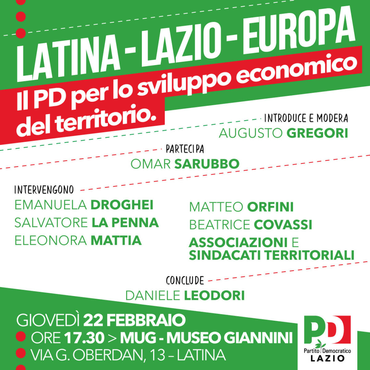 Oggi a Latina un incontro del Pd regionale e provinciale per parlare di sviluppo economico del territorio. - 