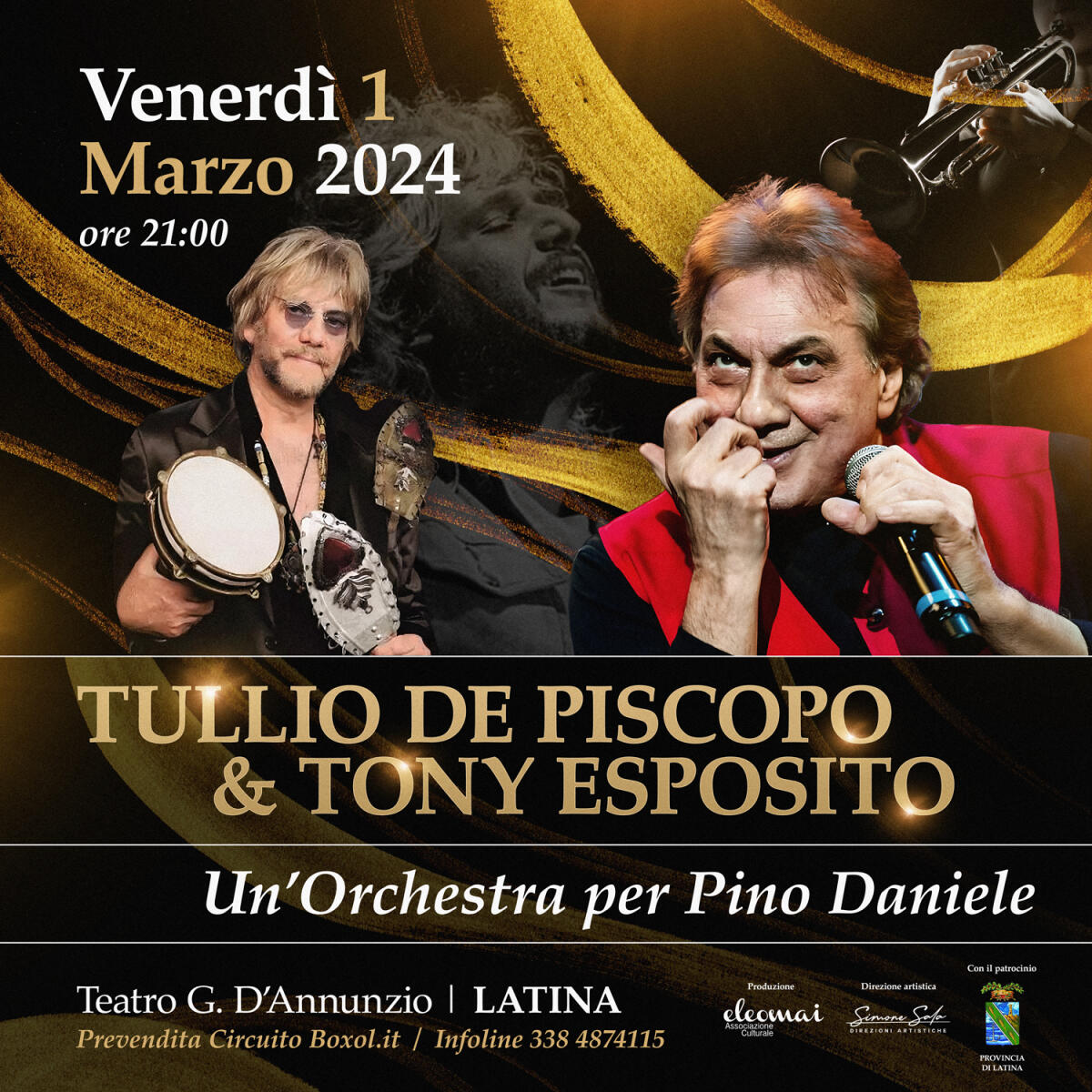“Un’orchestra per Pino Daniele”: al D’Annunzio di Latina il 1° Marzo l’evento con Tullio De Piscopo e Tony Esposito. - 