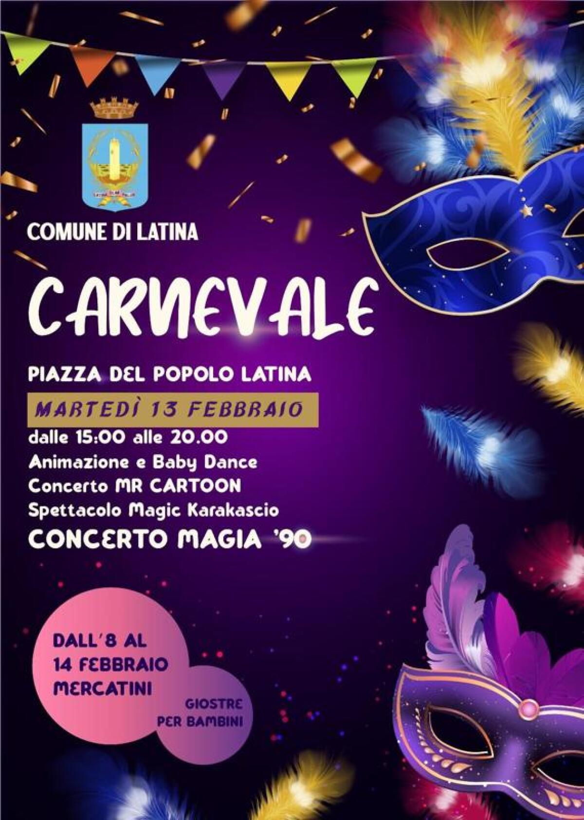 Rinviata a martedì 13 febbraio anche la festa di Carnevale in Piazza del Popolo a Latina. - 