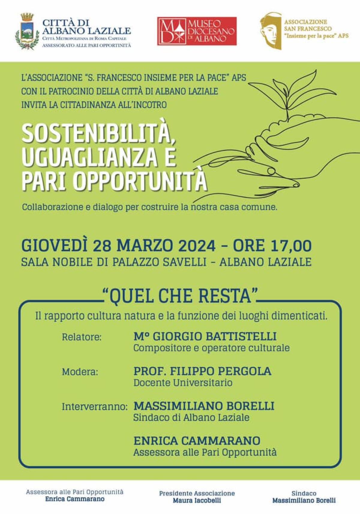 “Sostenibilità, Uguaglianza e Pari Opportunità”: oggi ad Albano una conferenza a Palazzo Savelli. - 