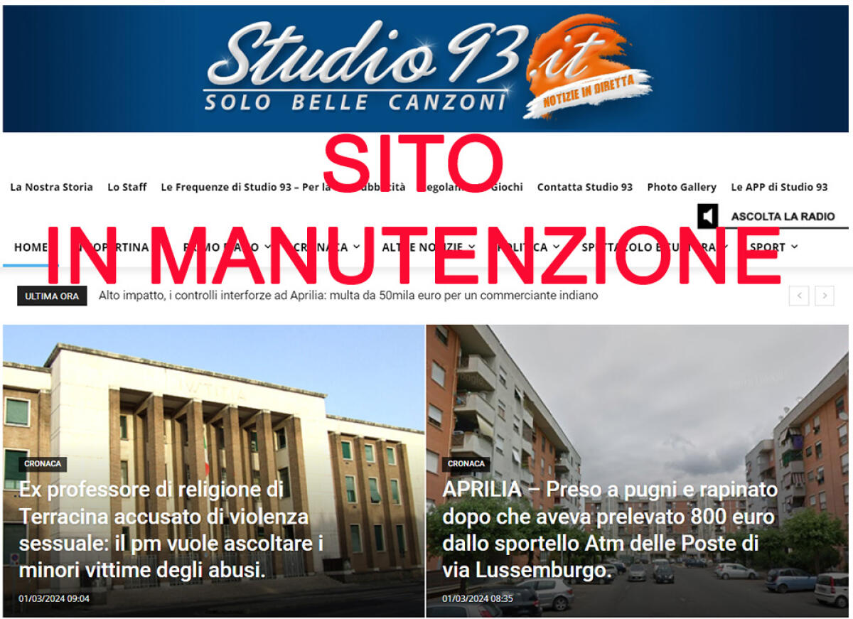 SITO IN MANUTENZIONE: TUTTE LE NOTIZIE DEL TERRITORIO LE TROVERETE SULLA NOSTRA PAGINA FACEBOOK. - 