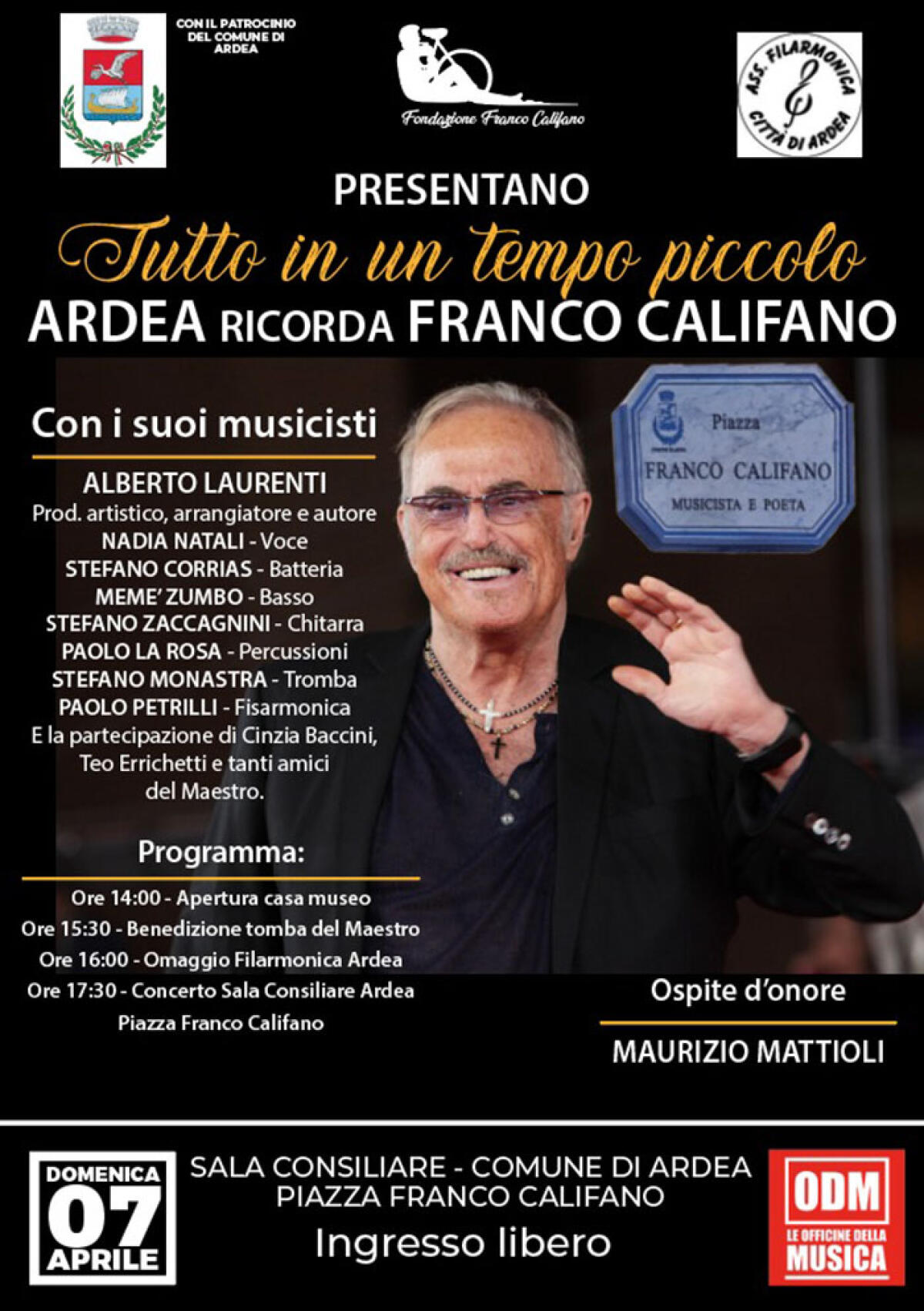 Domenica 7 Aprile ad Ardea il concerto-evento in ricordo di Franco Califano: “Tutto in un Tempo Piccolo”. - 