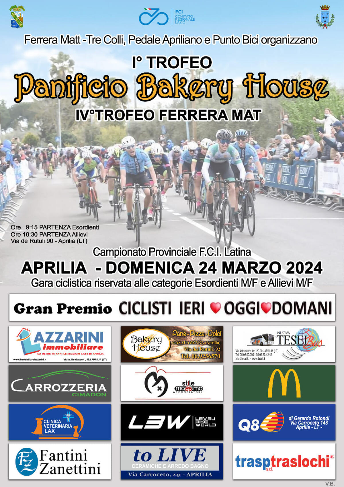 Ciclismo giovanile, ad Aprilia questa domenica il quarto “Trofeo Ferrera Mat - I Trofeo Bakery House”. - 