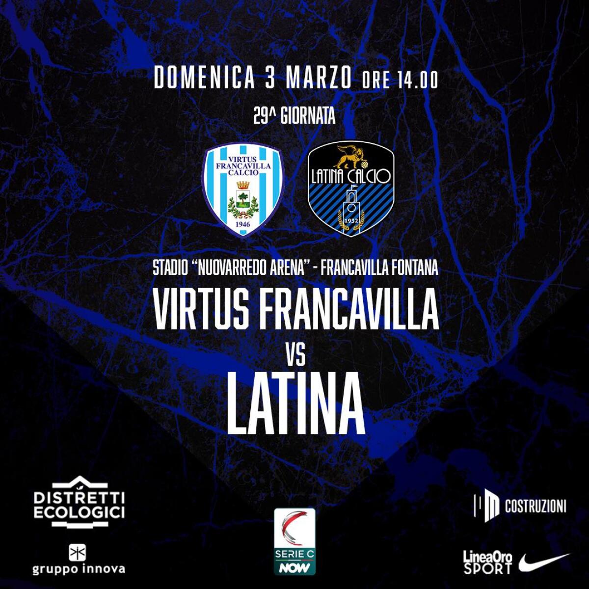 Calcio di Lega Pro: questa domenica 3 marzo il Latina in casa della Virtus Francavilla. - 