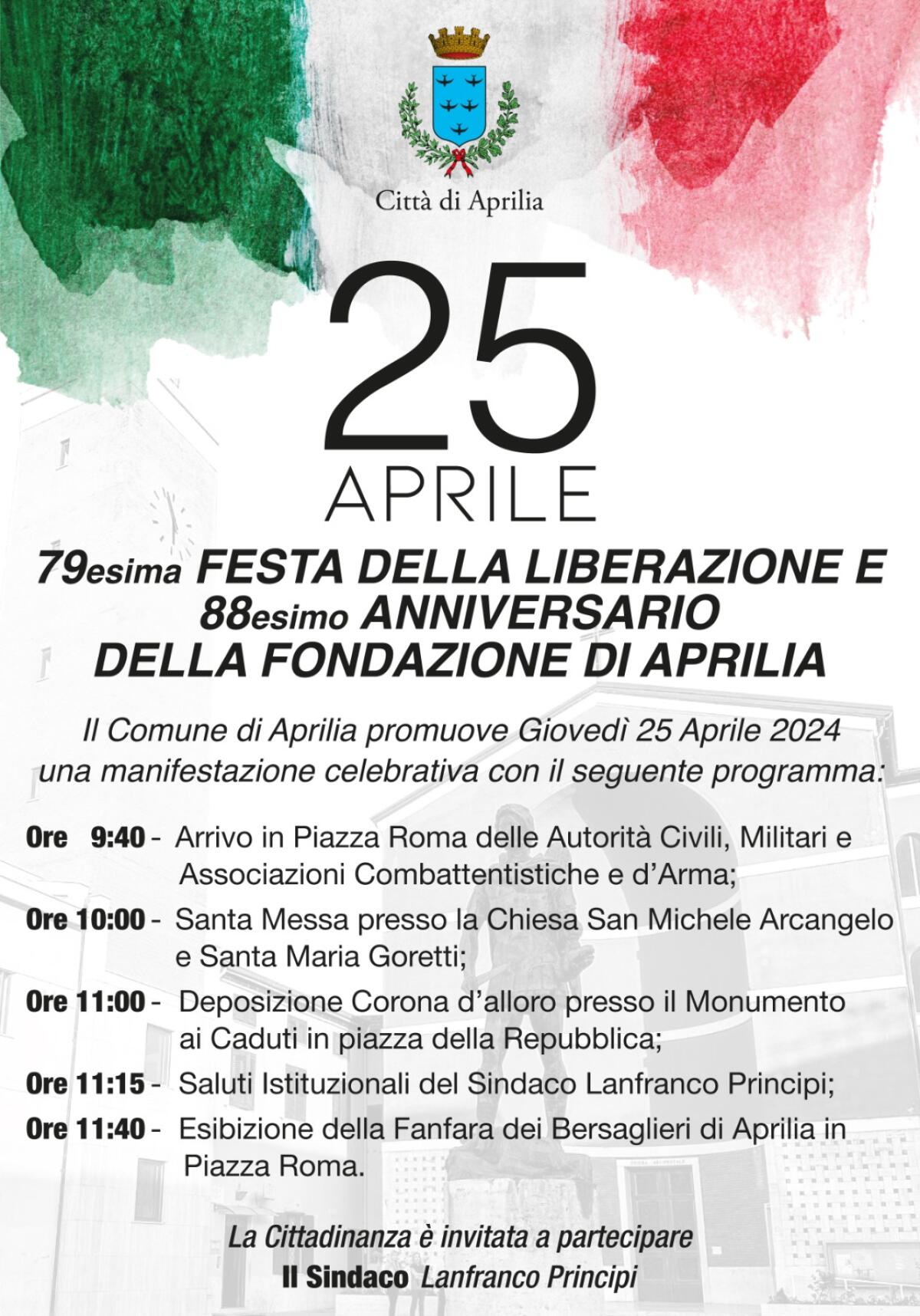 Cerimonia per il 25 Aprile ad Aprilia. Oggi si celebra anche l’88esimo anniversario della Fondazione della Città! - 