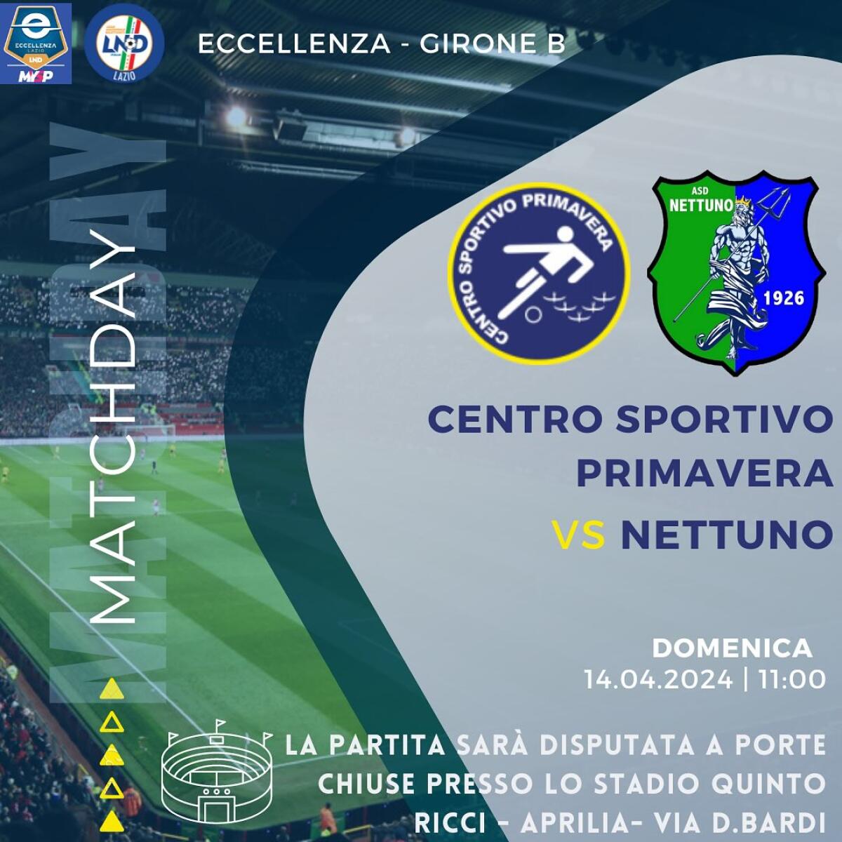 Calcio di Eccellenza: il Centro Sportivo Primavera Aprilia questa domenica ospita il Nettuno. - 