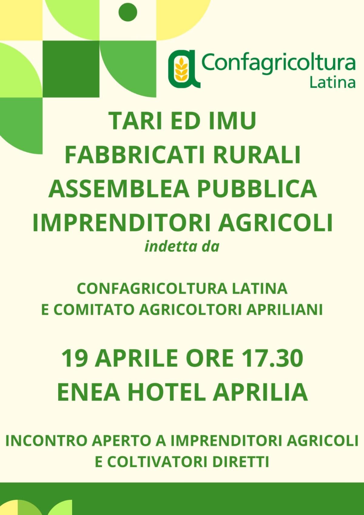 Tari ed Imu, fabbricati rurali: ad Aprilia l'assemblea pubblica con gli imprenditori agricoli - 