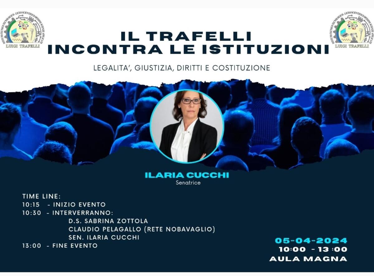 Legalità, la Senatrice Ilaria Cucchi venerdì 5 aprile incontra gli studenti dell'Istituto “Trafelli” di Nettuno. - 