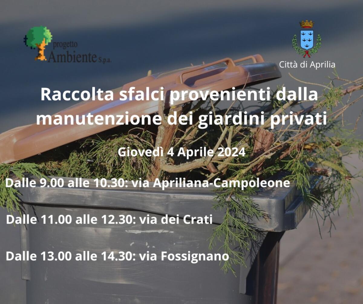 Tre punti di raccolta sfalci oggi ad Aprilia a cura della Progetto Ambiente. - 