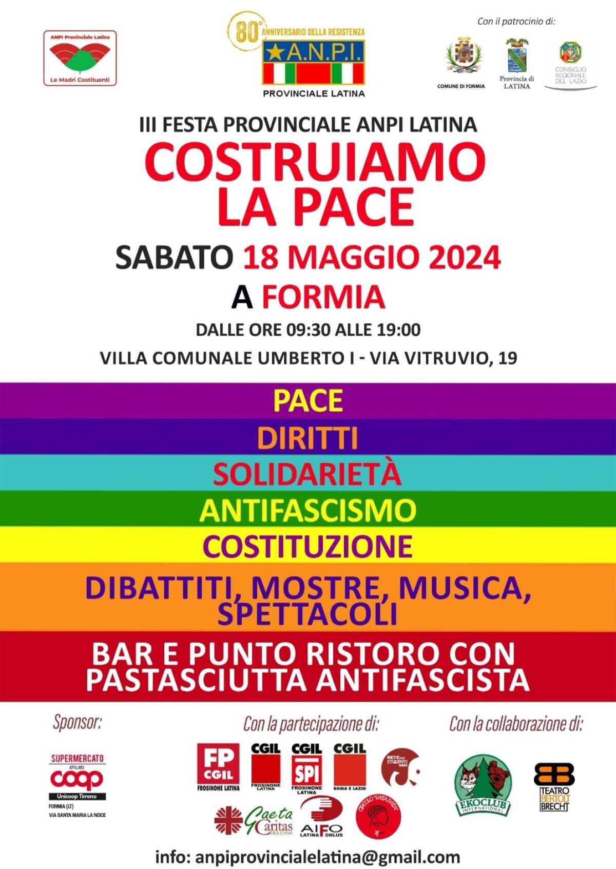 “Costruiamo la Pace”: questo sabato a Formia la terza festa provinciale dell’Anpi di Latina. - 
