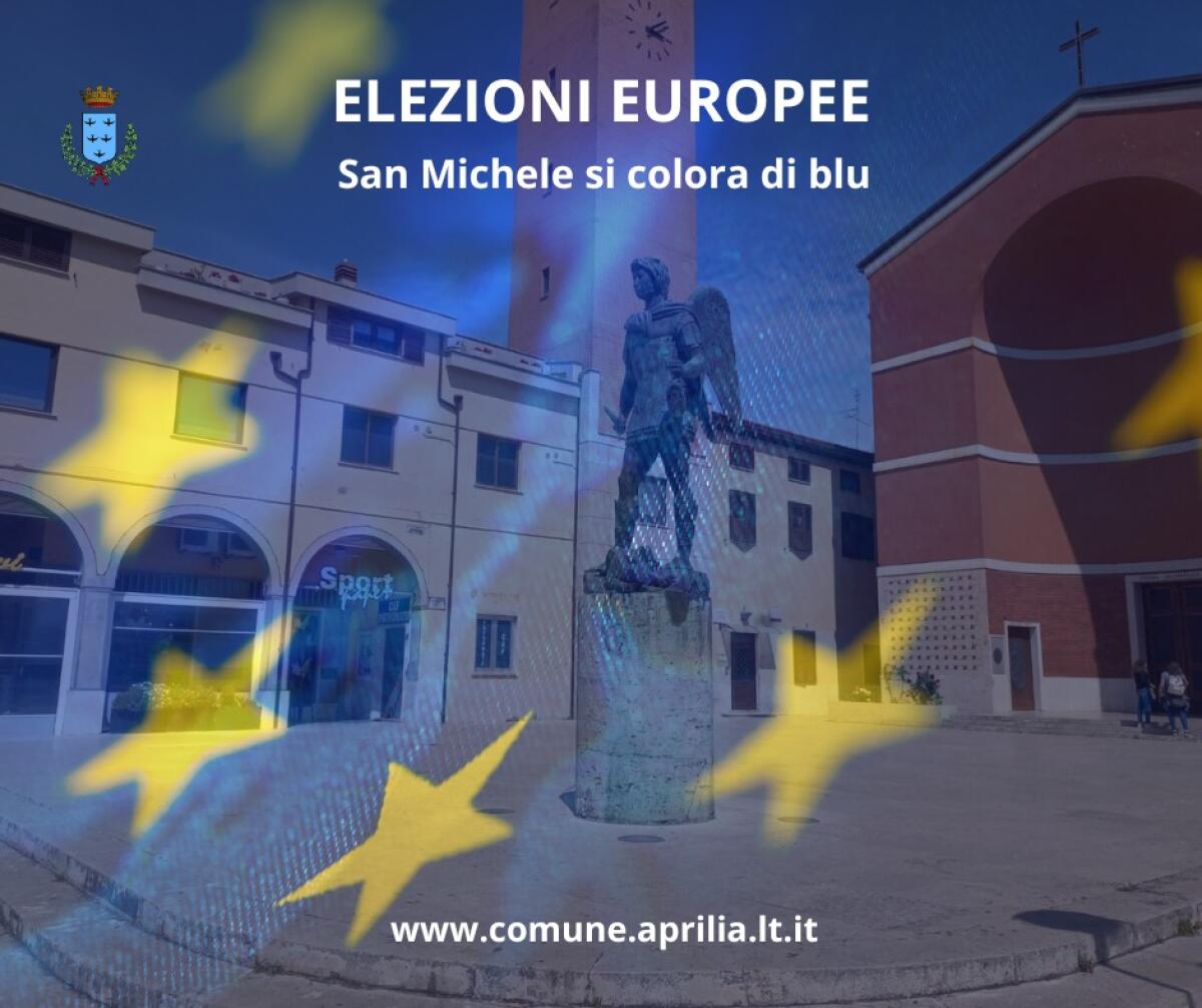 La statua di San Michele ad Aprilia si illumina di blu per le elezioni europee - 