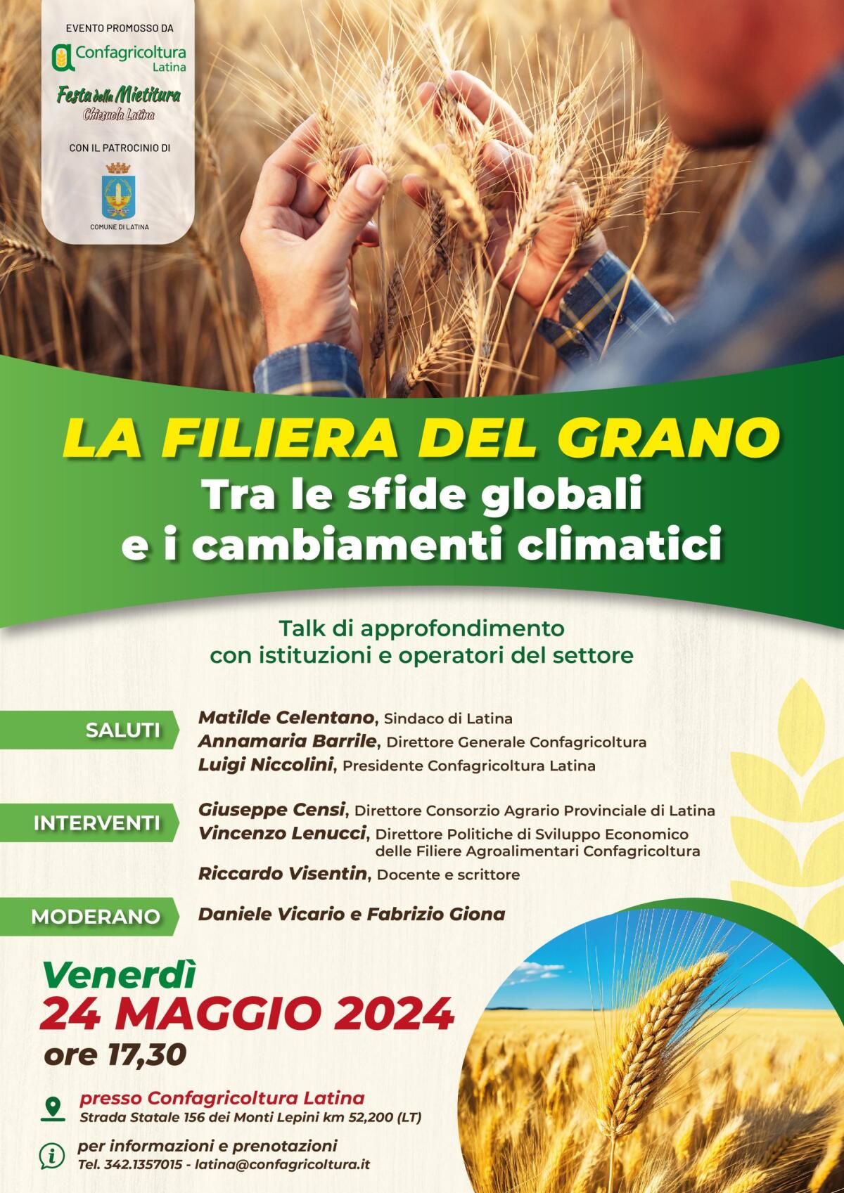 “La Filiera del Grano: tra le sfide globali e i cambiamenti climatici”, oggi a Latina un talk organizzato da Confagricoltura. - 