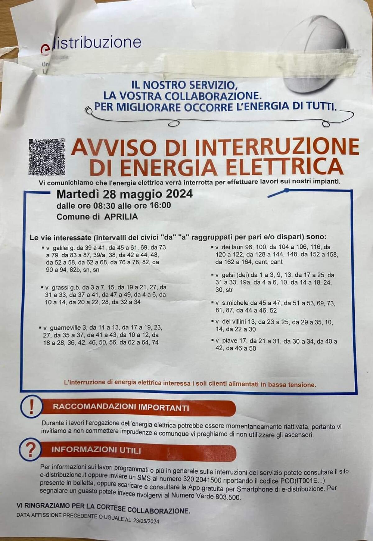 Questo martedì nel centro di Aprilia interruzione di energia elettrica, ecco dove - 