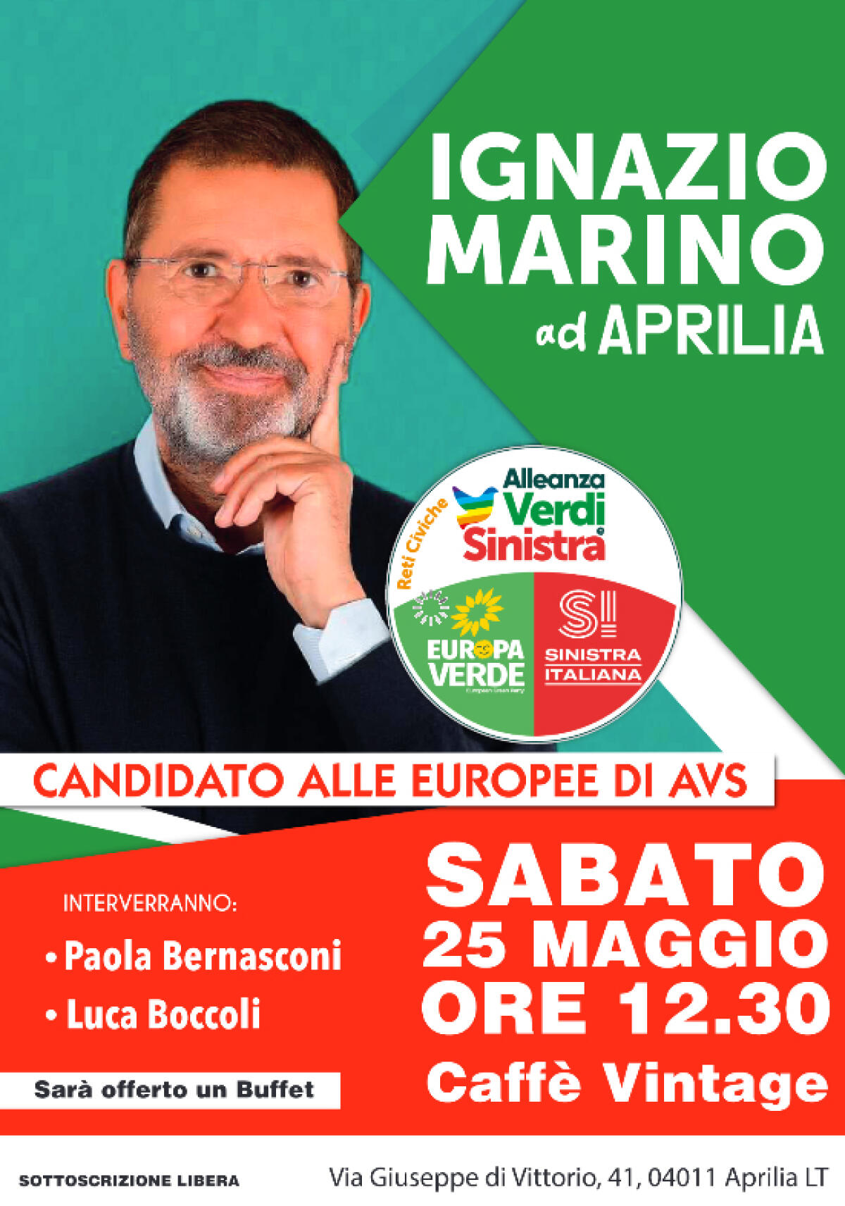 Ignazio Marino, candidato alle Europee con Alleanza Verdi e Sinistra, questo sabato ad Aprilia e Latina. - 