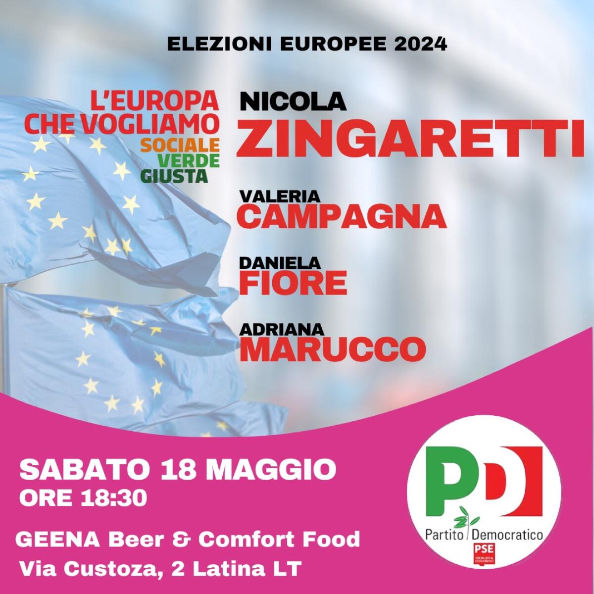 Elezioni Europee: sabato 18 maggio il candidato Nicola Zingaretti a Latina per un incontro organizzato dal Pd. - 