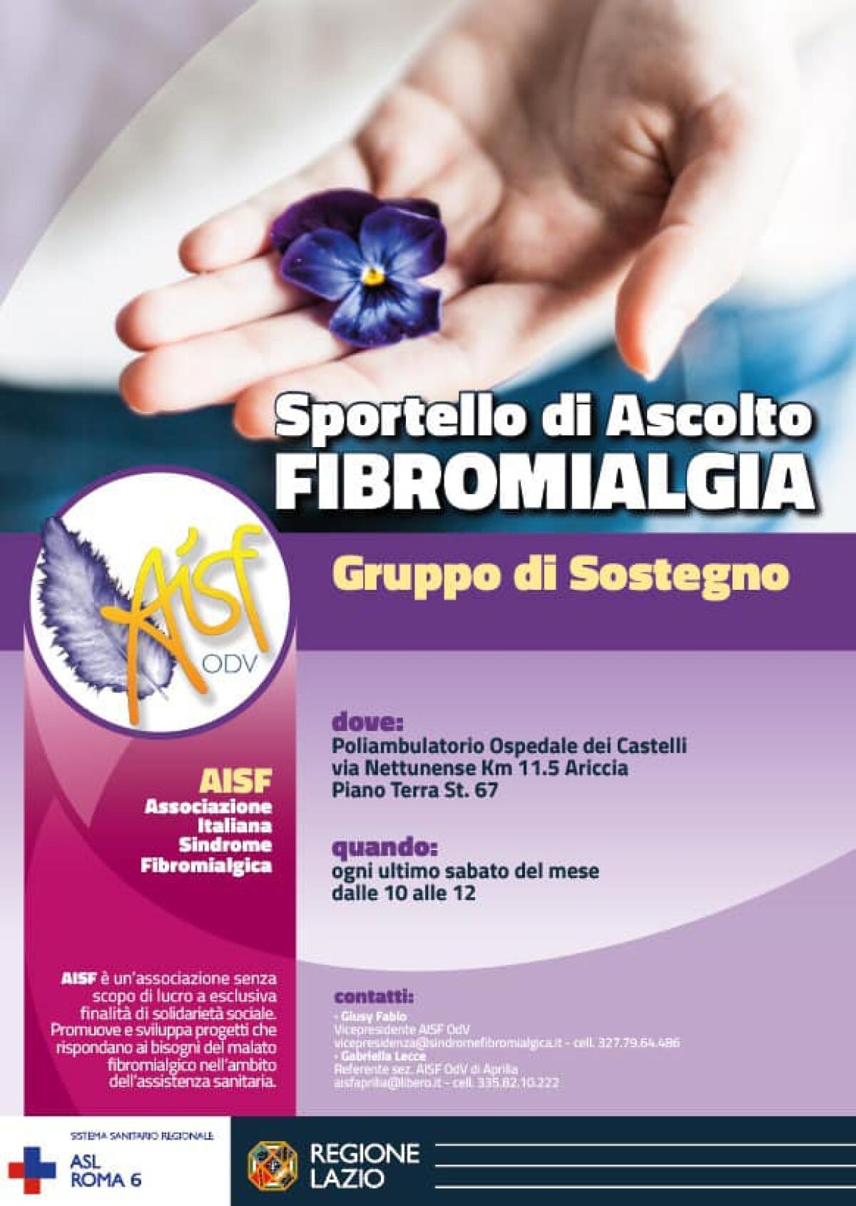 Fibromialgia, al via un gruppo di sostegno all’ospedale dei Castelli a cura dell’Aisf di Aprilia. - 