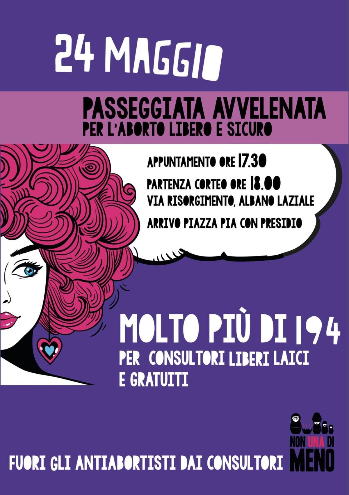 Ad Albano una “Passeggiata Avvelenata” per un aborto libero e sicuro. Ad organizzarla “Non una di Meno” ed Arcigay. - 