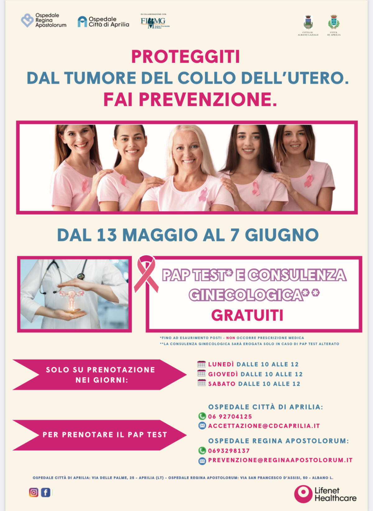 Ad Aprilia ed Albano la campagna di prevenzione del tumore al collo dell'utero - 