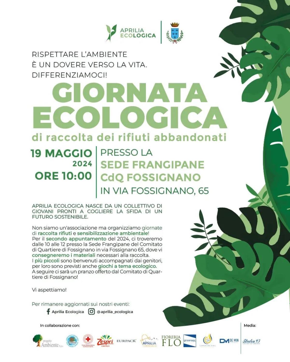 Aprilia EcoLogica questa domenica organizza una giornata di raccolta rifiuti al quartiere Fossignano. - 