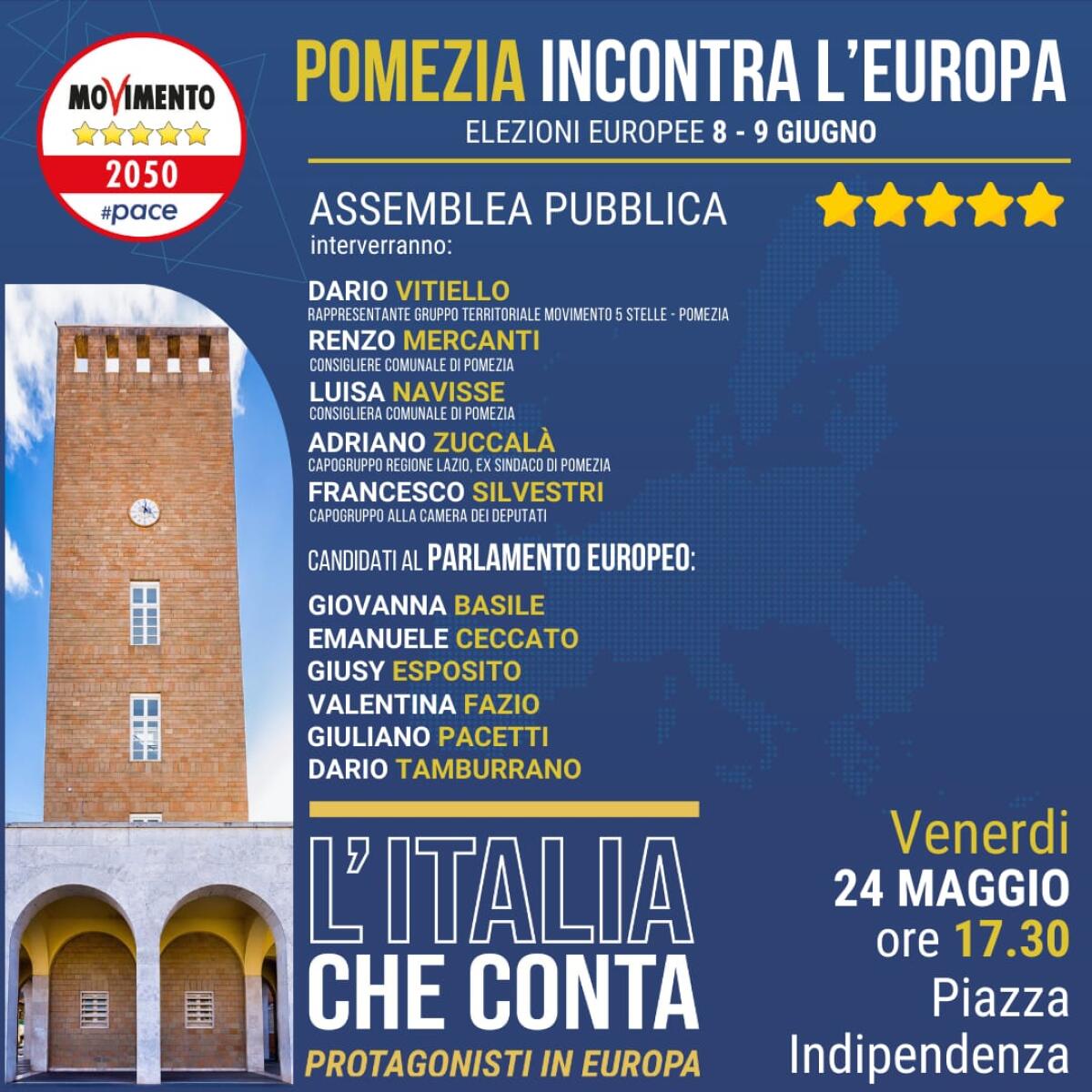 “Pomezia incontra l’Europa”: venerdì 24 maggio un incontro organizzato dal Movimento 5 Stelle. - 