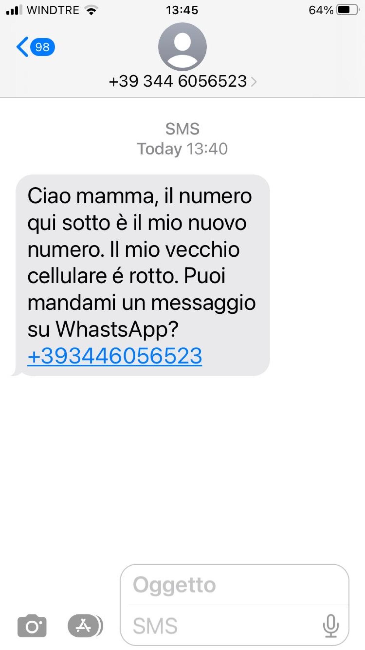 "Ciao mamma, questo è il mio nuovo numero. Scrivimi qui per favore". La nuova truffa via sms segnalata anche ad Aprilia - 